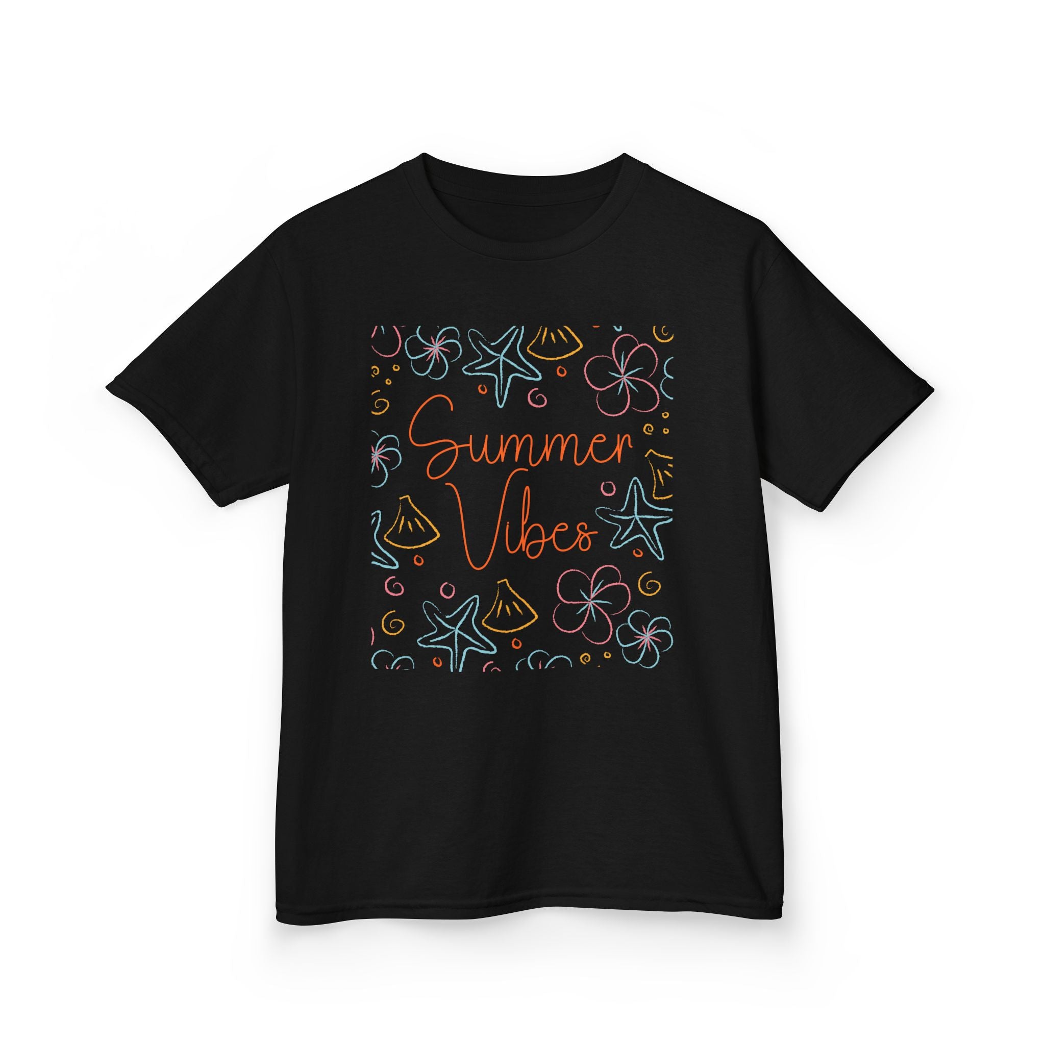 Summer Vibes Kids T-Shirt | Pastel Sea Creatures Graphic Tee | Cute Ocean Shirt for Boys & Girls | Beach Summer Tee | Kids Vacation Shirt