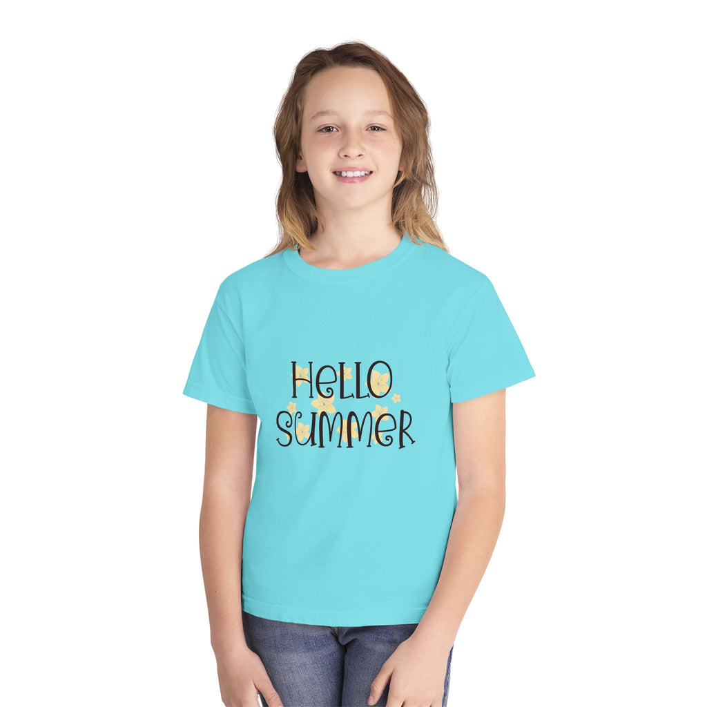 Hello Summer Youth T-Shirt | Kids Sunny Beach Graphic Tee | Cute Summer Shirt for Boys & Girls | Vacation Beach Tee | Youth Summer Outfit