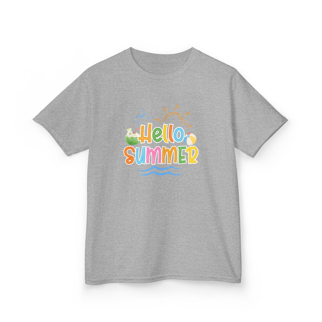 Hello Summer Kids T-Shirt | Colorful Beach Vibes Graphic Tee | Cute Summer Shirt for Boys & Girls | Beach Vacation Tee | Kids Summer Outfit
