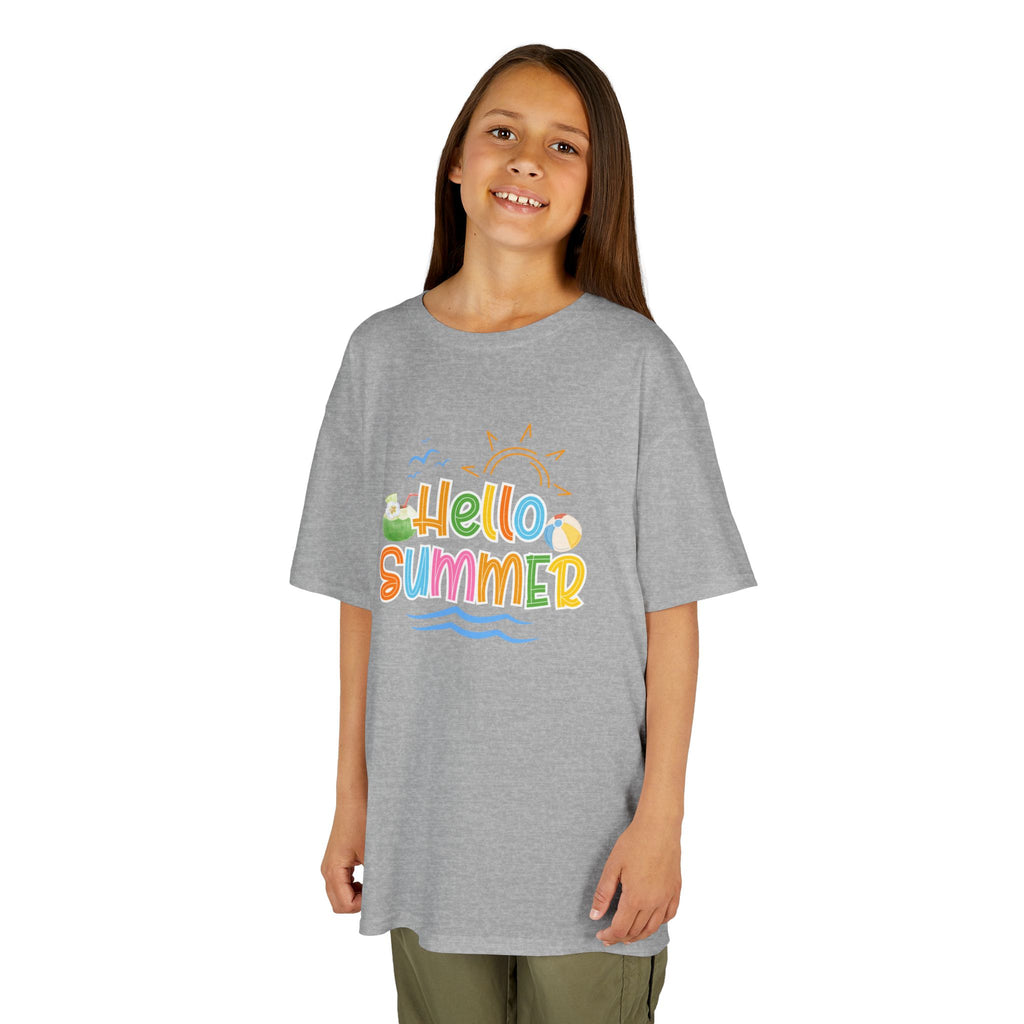 Hello Summer Kids T-Shirt | Colorful Beach Vibes Graphic Tee | Cute Summer Shirt for Boys & Girls | Beach Vacation Tee | Kids Summer Outfit