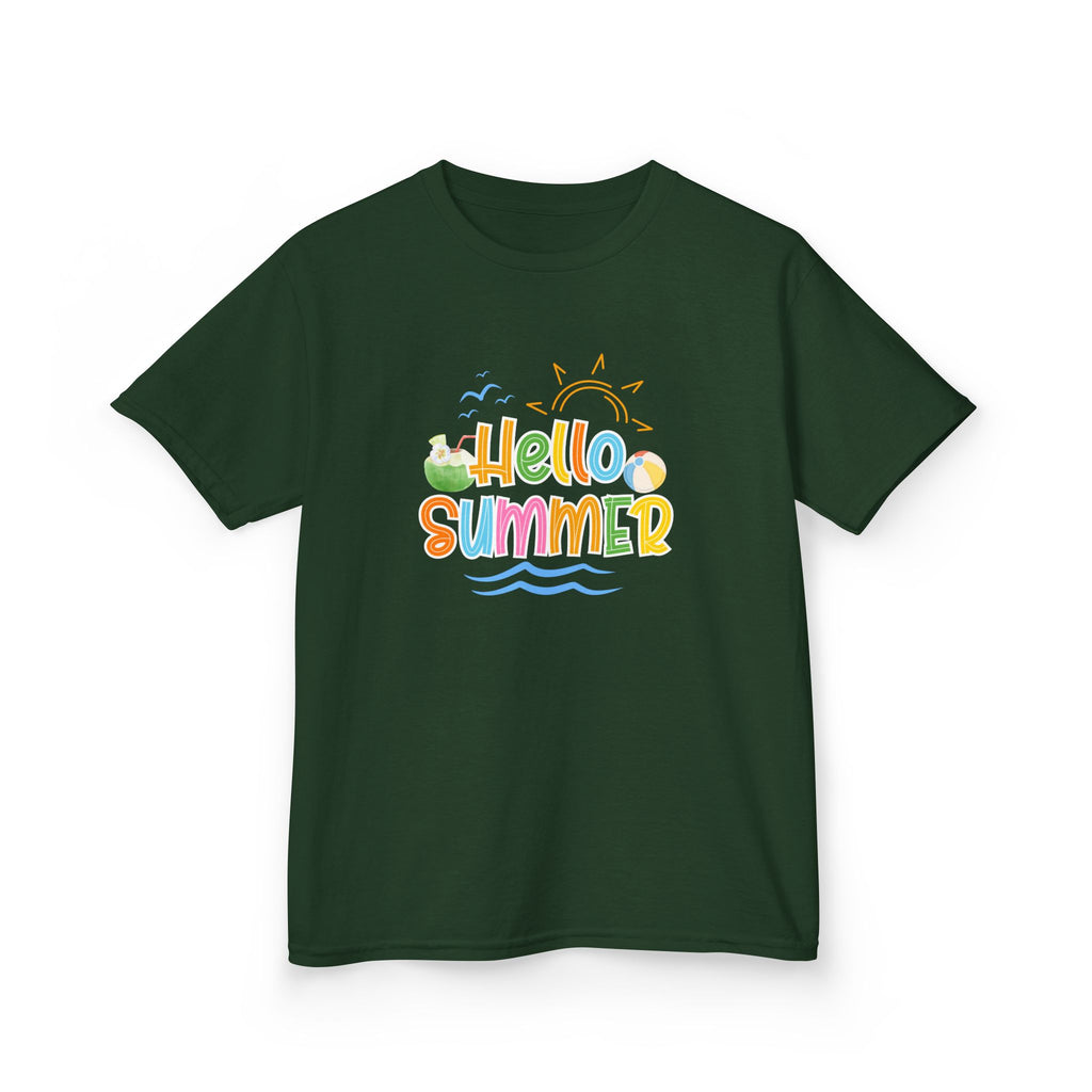 Hello Summer Kids T-Shirt | Colorful Beach Vibes Graphic Tee | Cute Summer Shirt for Boys & Girls | Beach Vacation Tee | Kids Summer Outfit