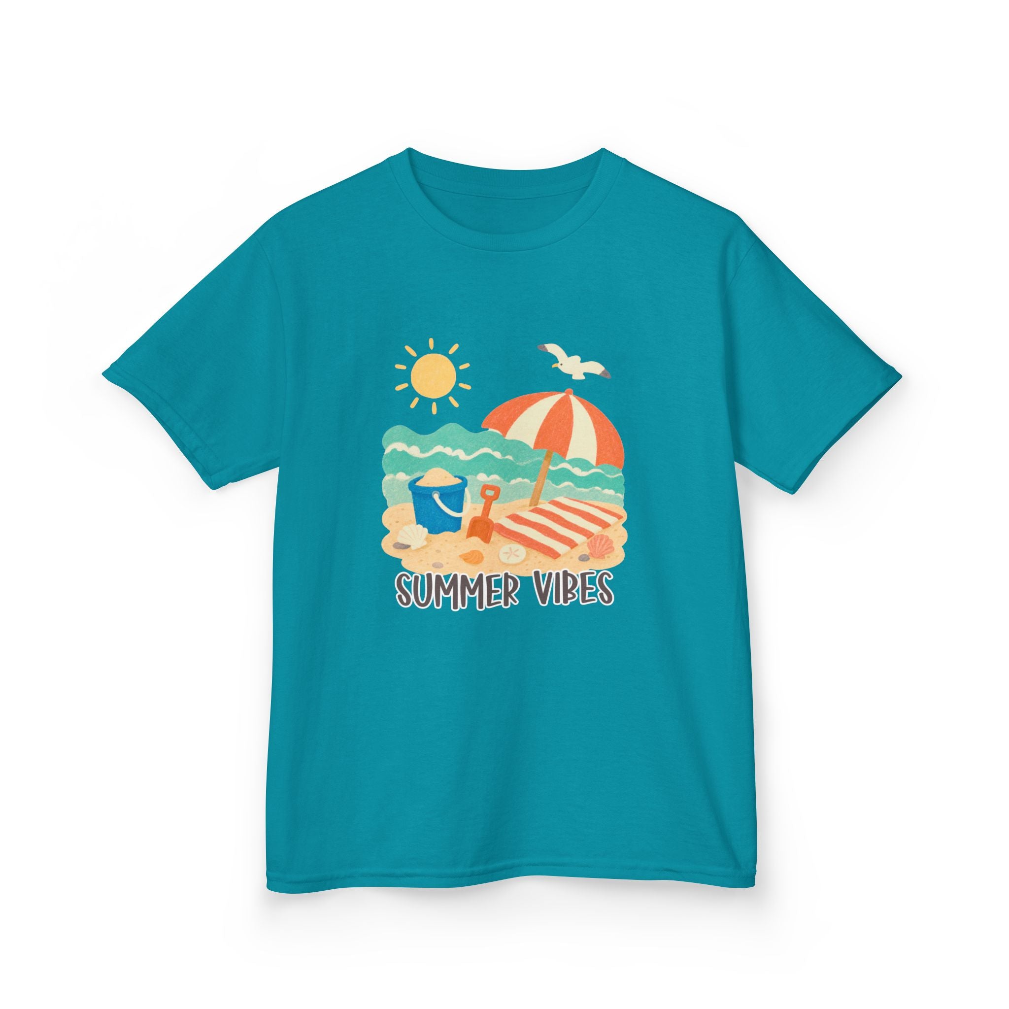 Summer Vibes Kids T-Shirt | Beach Graphic Tee for Boys & Girls | Cute Summer Vacation Shirt | Tropical Beach Kids Tee | Summer Outfit for Kids