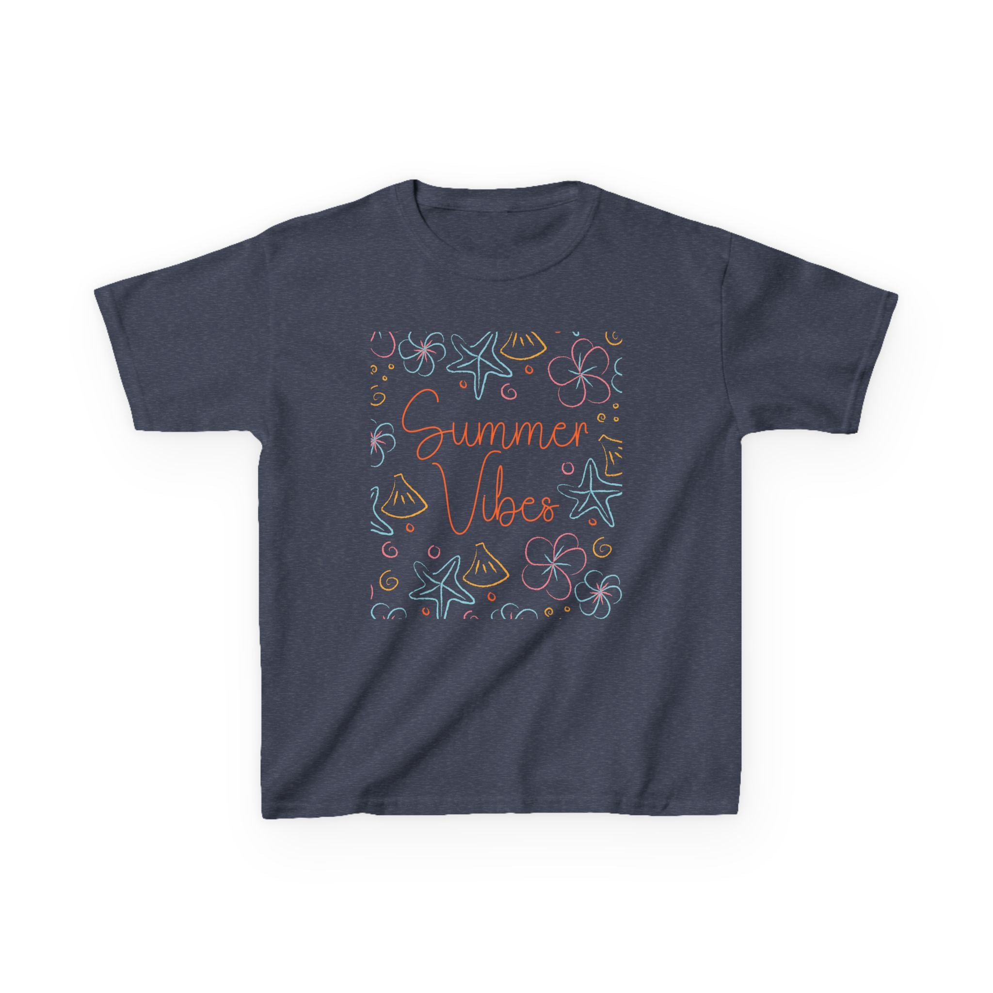 Summer Vibes Kids T-Shirt | Pastel Sea Creatures Graphic Tee | Cute Ocean Shirt for Boys & Girls | Beach Summer Tee | Kids Vacation Shirt