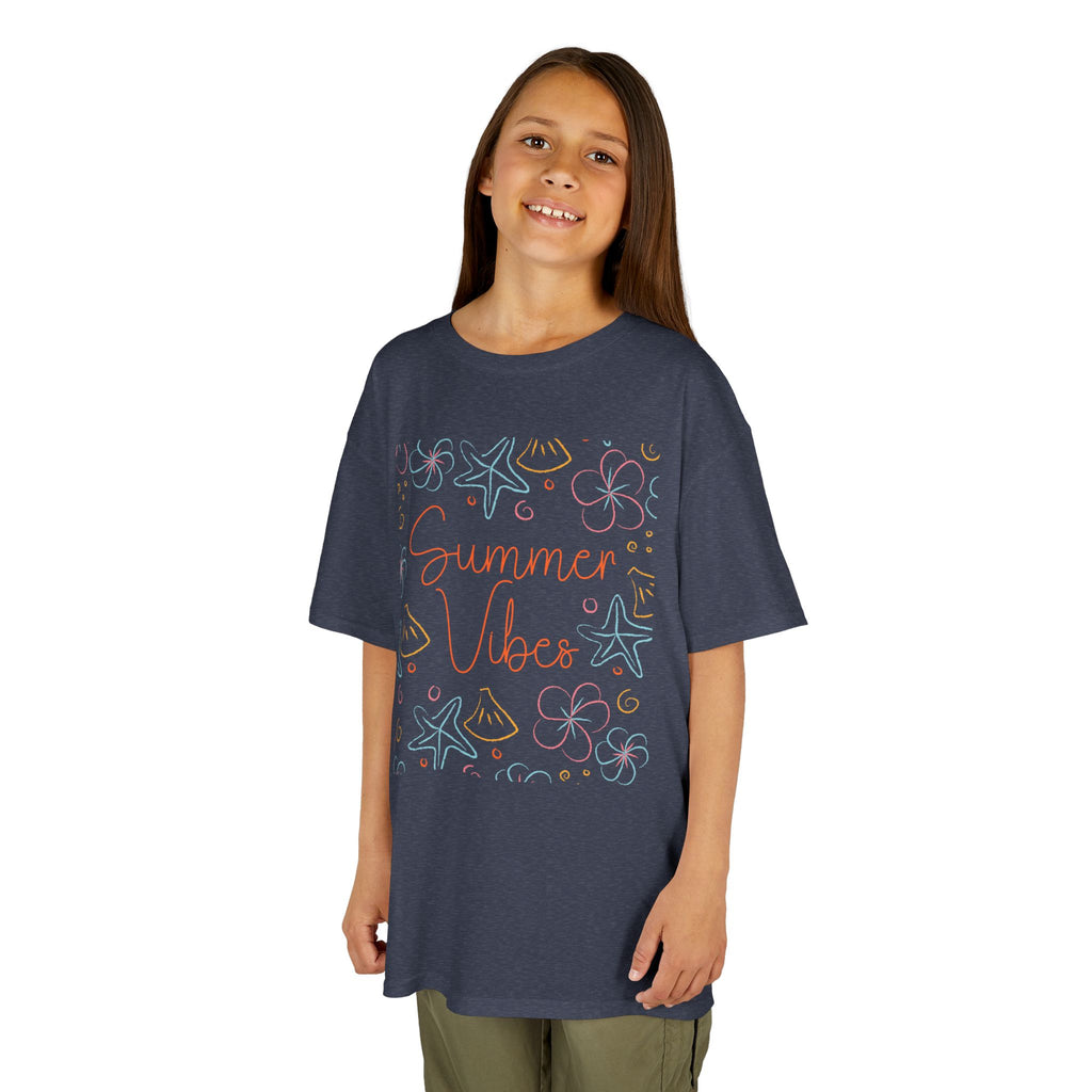 Summer Vibes Kids T-Shirt | Pastel Sea Creatures Graphic Tee | Cute Ocean Shirt for Boys & Girls | Beach Summer Tee | Kids Vacation Shirt