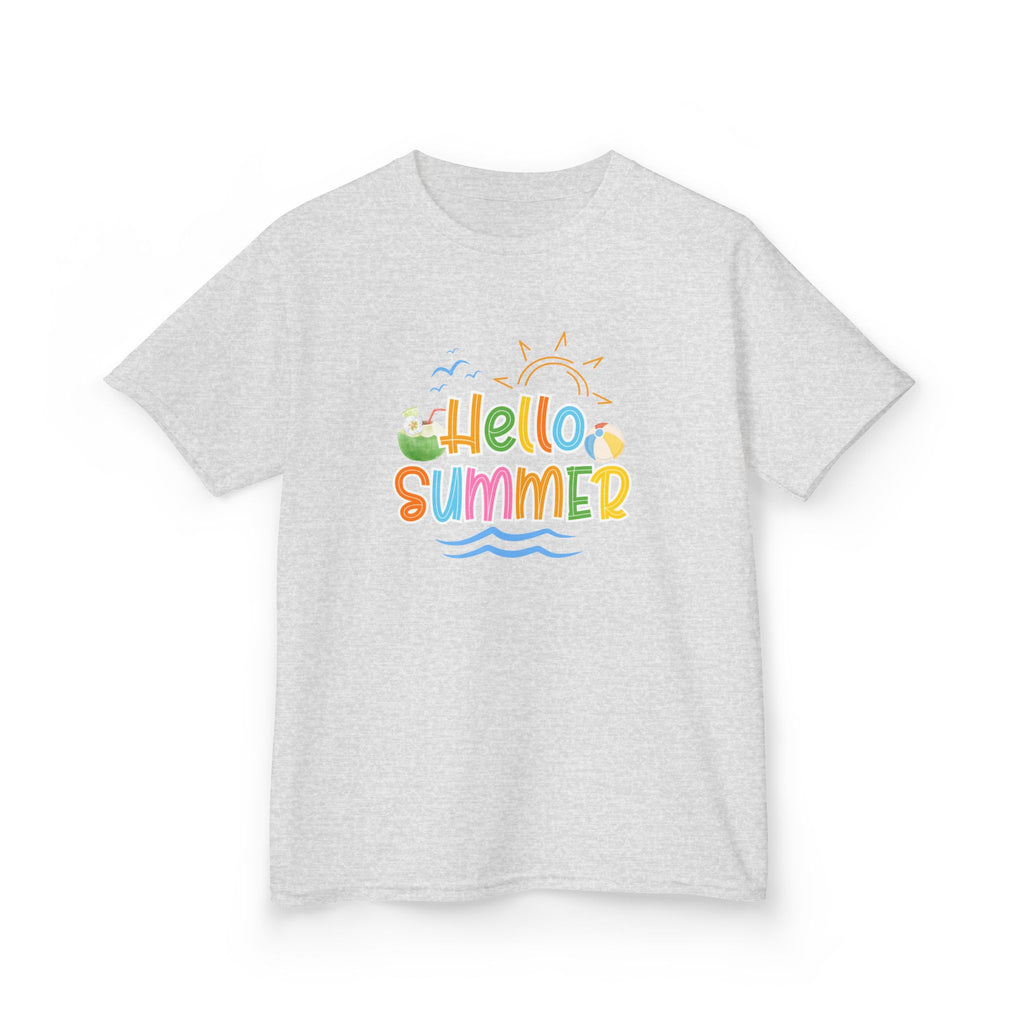 Hello Summer Kids T-Shirt | Colorful Beach Vibes Graphic Tee | Cute Summer Shirt for Boys & Girls | Beach Vacation Tee | Kids Summer Outfit