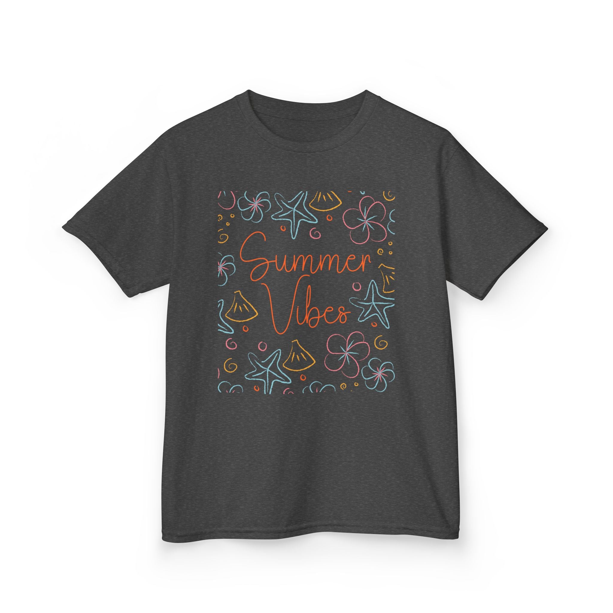 Summer Vibes Kids T-Shirt | Pastel Sea Creatures Graphic Tee | Cute Ocean Shirt for Boys & Girls | Beach Summer Tee | Kids Vacation Shirt