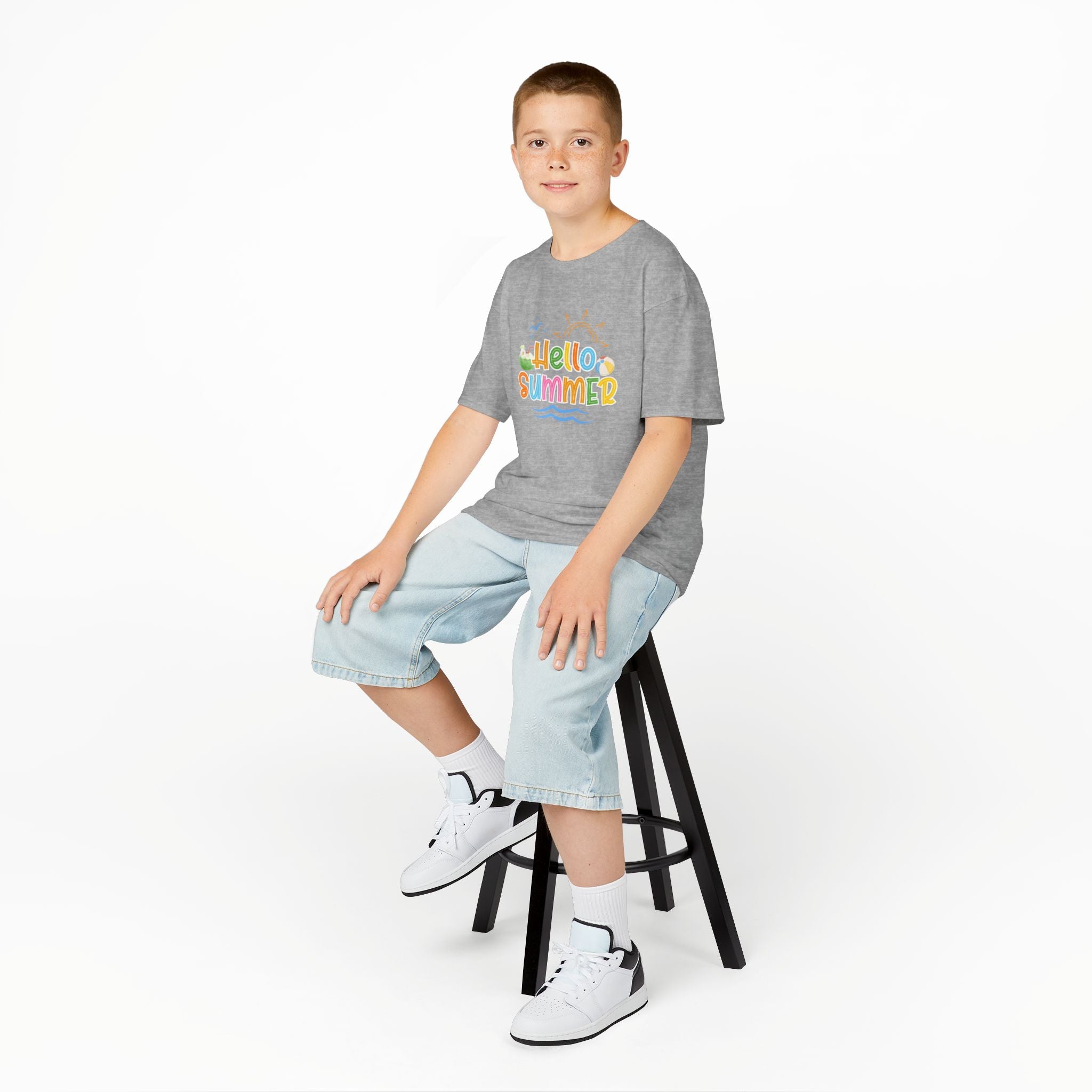 Hello Summer Kids T-Shirt | Colorful Beach Vibes Graphic Tee | Cute Summer Shirt for Boys & Girls | Beach Vacation Tee | Kids Summer Outfit