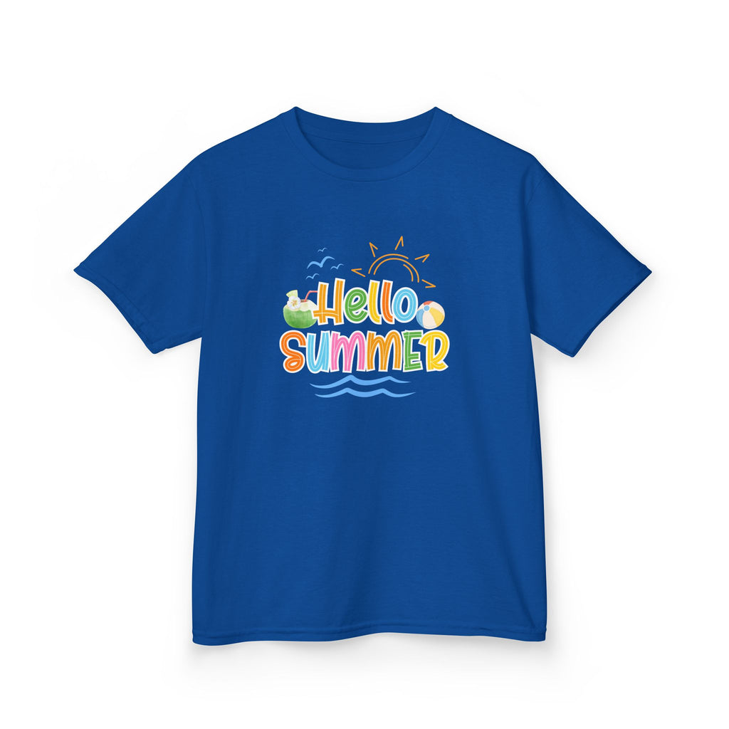 Hello Summer Kids T-Shirt | Colorful Beach Vibes Graphic Tee | Cute Summer Shirt for Boys & Girls | Beach Vacation Tee | Kids Summer Outfit