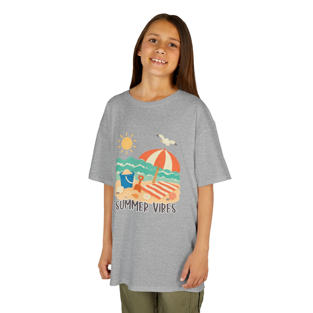 Summer Vibes Kids T-Shirt | Beach Graphic Tee for Boys & Girls | Cute Summer Vacation Shirt | Tropical Beach Kids Tee | Summer Outfit for Kids