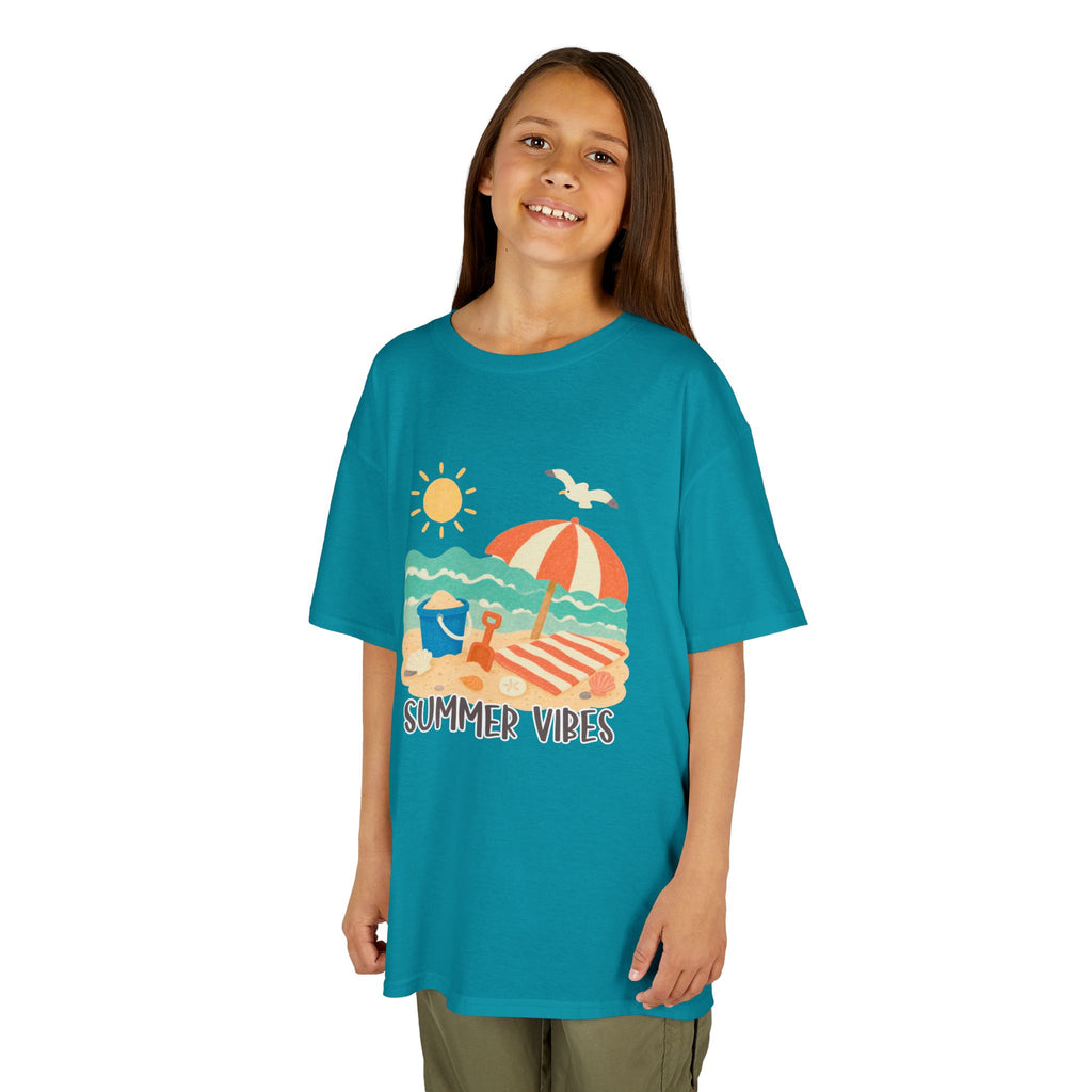 Summer Vibes Kids T-Shirt | Beach Graphic Tee for Boys & Girls | Cute Summer Vacation Shirt | Tropical Beach Kids Tee | Summer Outfit for Kids