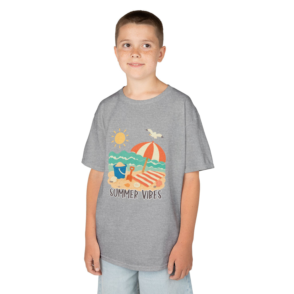 Summer Vibes Kids T-Shirt | Beach Graphic Tee for Boys & Girls | Cute Summer Vacation Shirt | Tropical Beach Kids Tee | Summer Outfit for Kids
