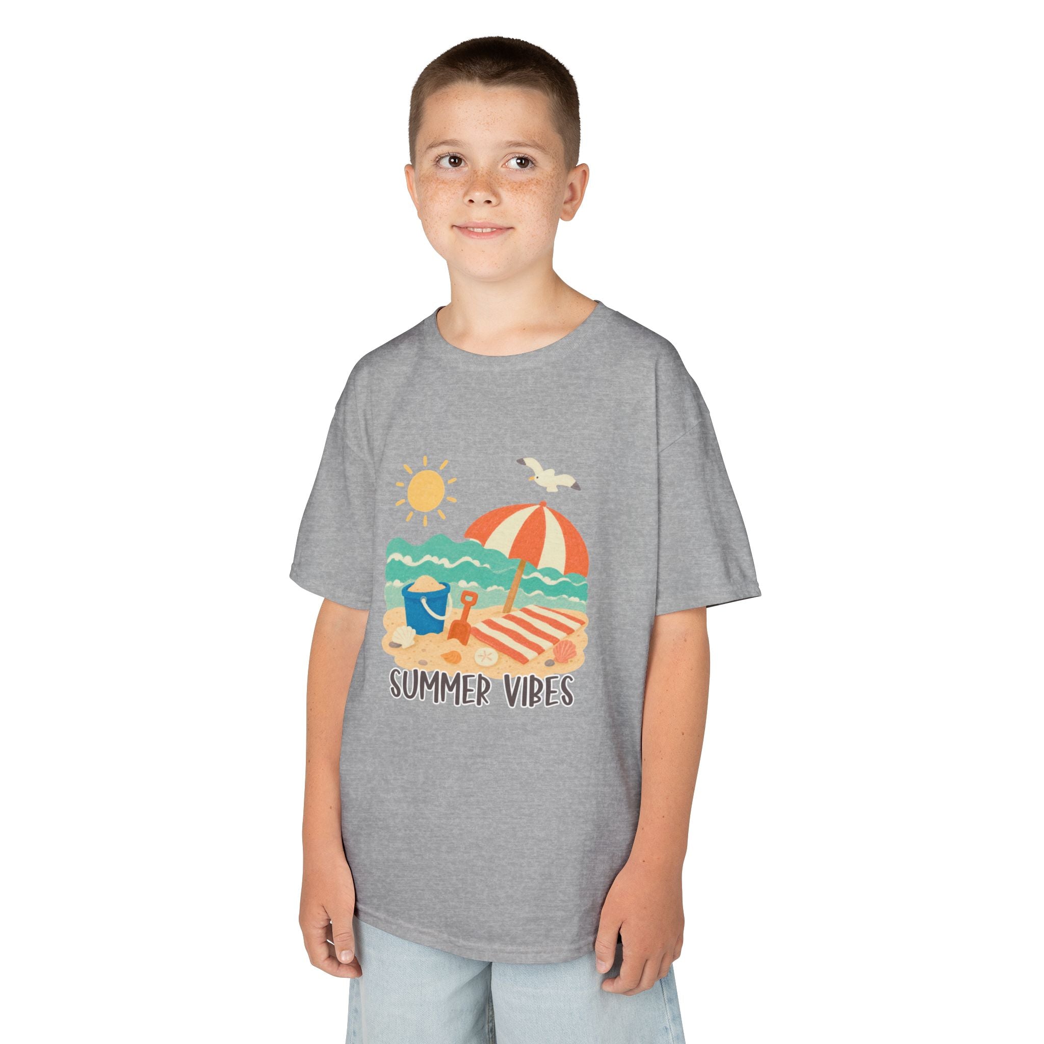 Summer Vibes Kids T-Shirt | Beach Graphic Tee for Boys & Girls | Cute Summer Vacation Shirt | Tropical Beach Kids Tee | Summer Outfit for Kids