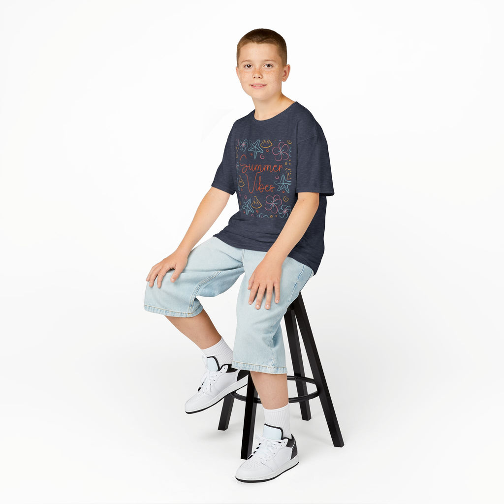 Summer Vibes Kids T-Shirt | Pastel Sea Creatures Graphic Tee | Cute Ocean Shirt for Boys & Girls | Beach Summer Tee | Kids Vacation Shirt