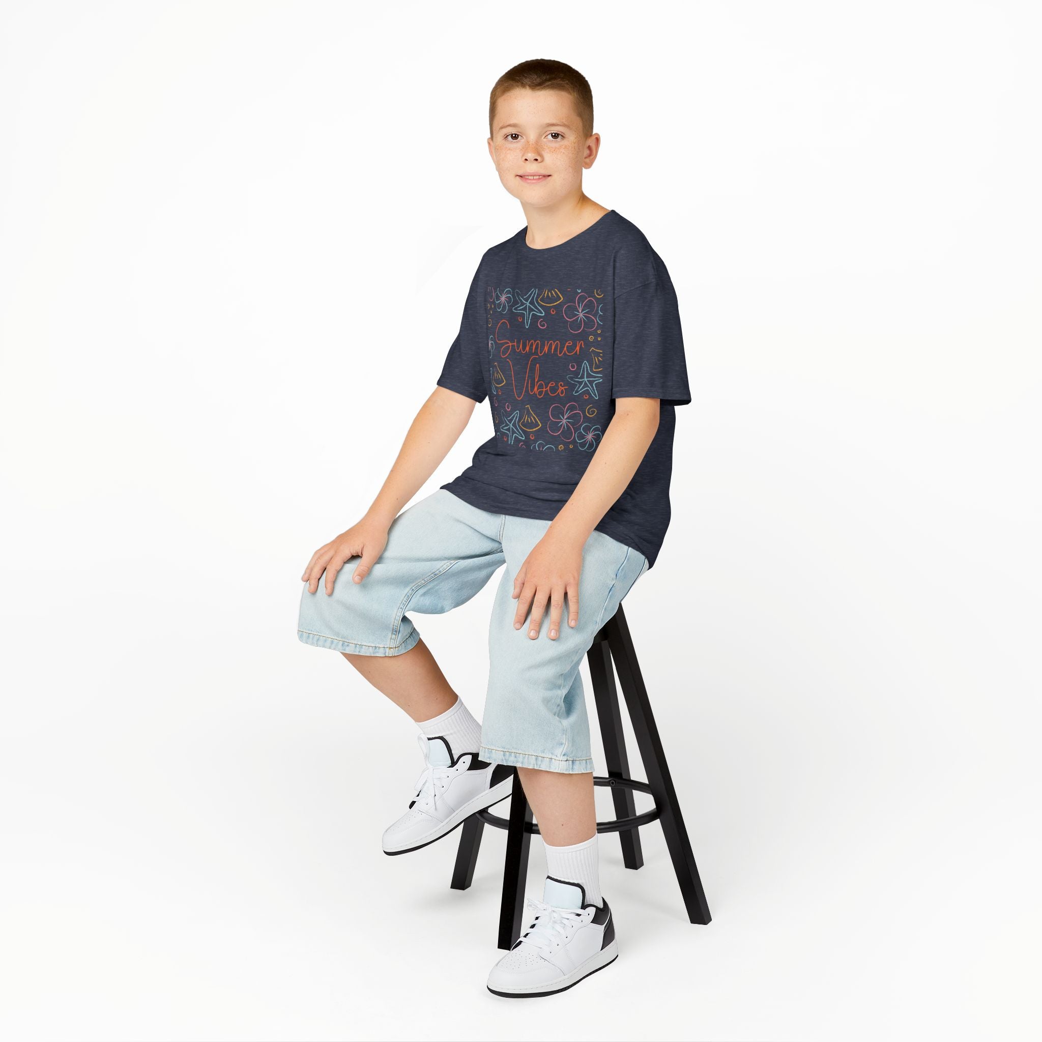 Summer Vibes Kids T-Shirt | Pastel Sea Creatures Graphic Tee | Cute Ocean Shirt for Boys & Girls | Beach Summer Tee | Kids Vacation Shirt