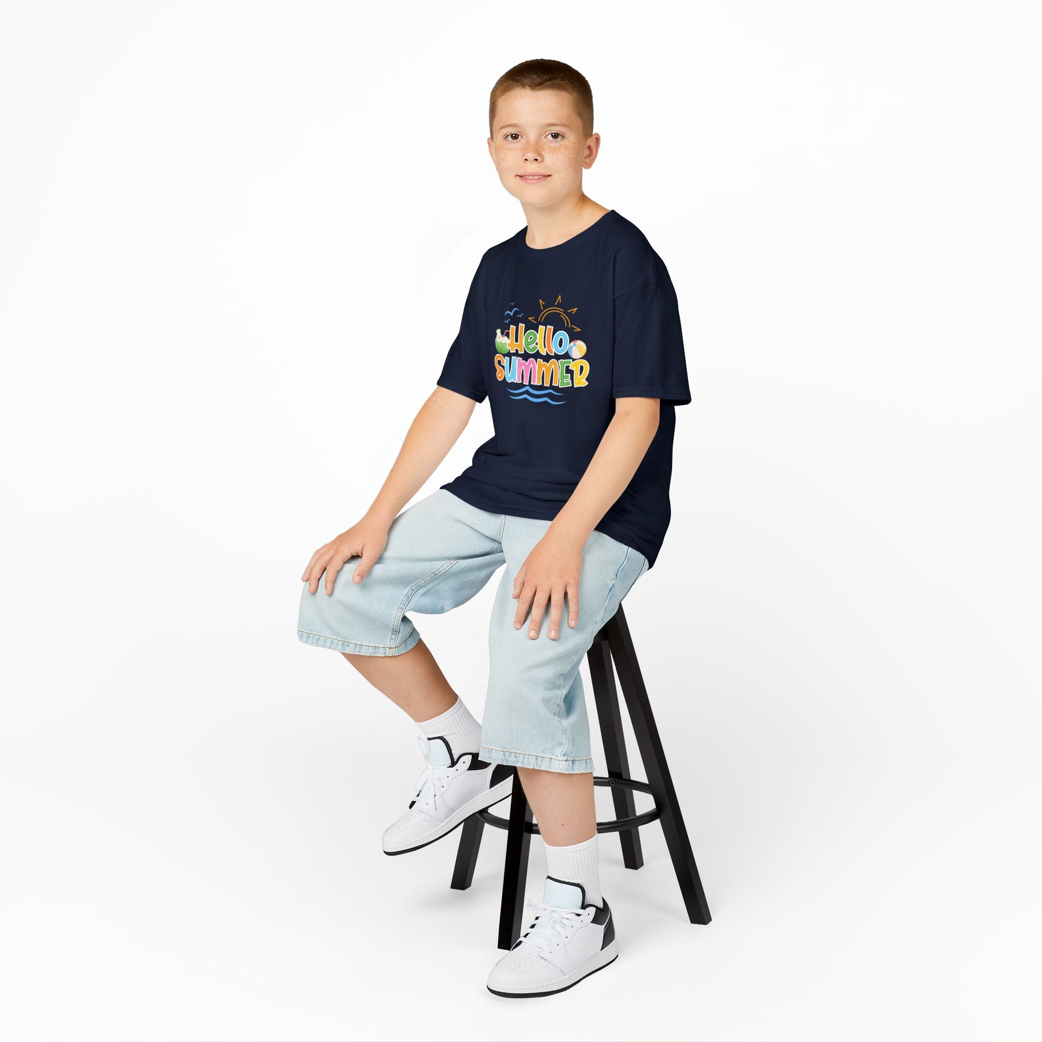 Hello Summer Kids T-Shirt | Colorful Beach Vibes Graphic Tee | Cute Summer Shirt for Boys & Girls | Beach Vacation Tee | Kids Summer Outfit