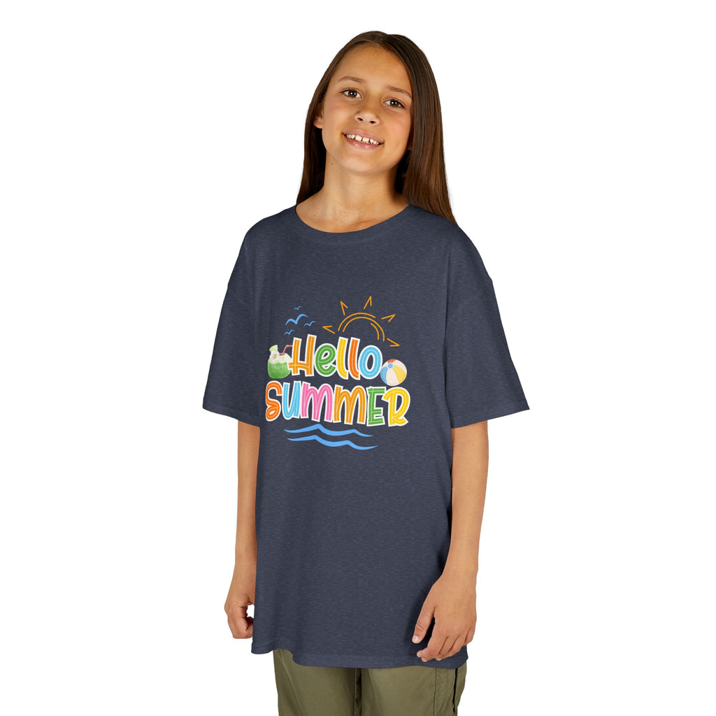 Hello Summer Kids T-Shirt | Colorful Beach Vibes Graphic Tee | Cute Summer Shirt for Boys & Girls | Beach Vacation Tee | Kids Summer Outfit