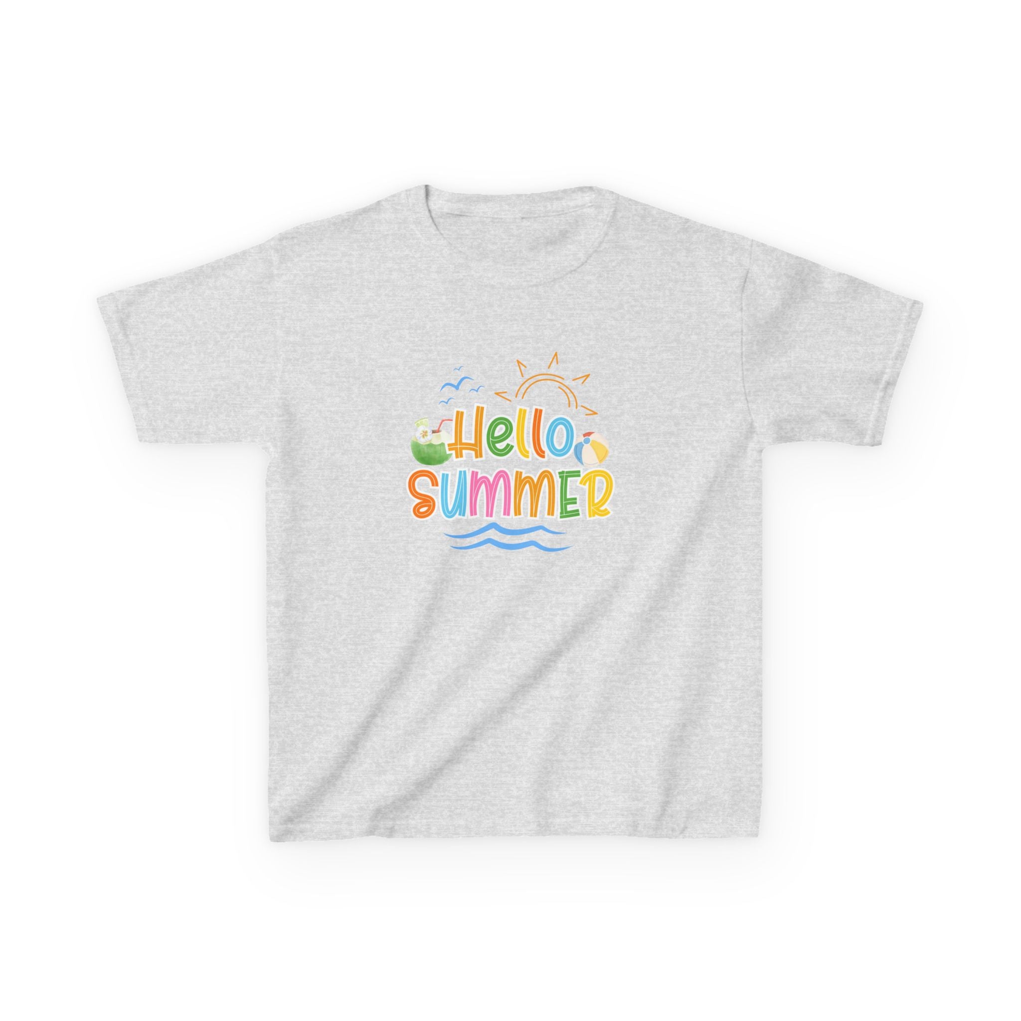 Hello Summer Kids T-Shirt | Colorful Beach Vibes Graphic Tee | Cute Summer Shirt for Boys & Girls | Beach Vacation Tee | Kids Summer Outfit