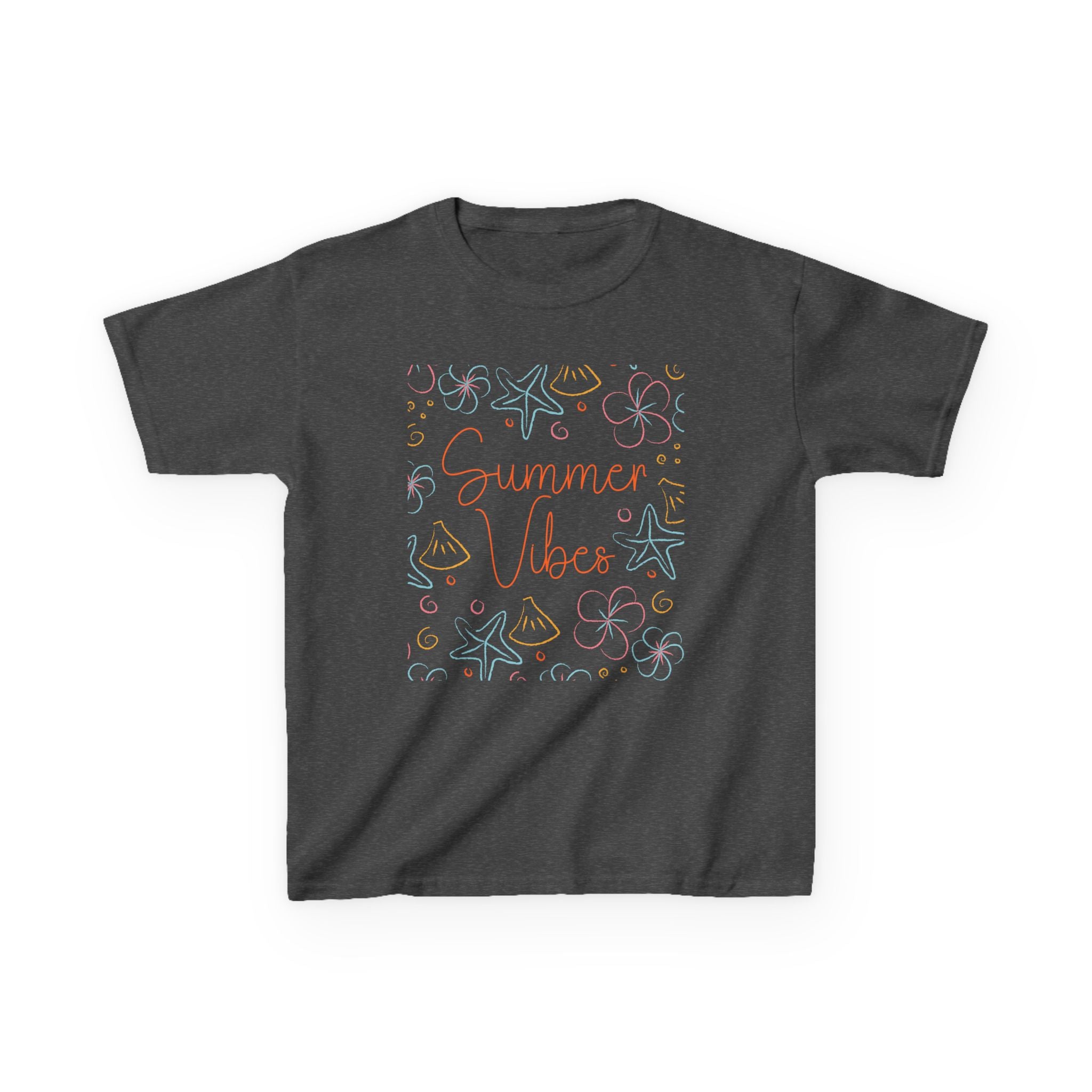 Summer Vibes Kids T-Shirt | Pastel Sea Creatures Graphic Tee | Cute Ocean Shirt for Boys & Girls | Beach Summer Tee | Kids Vacation Shirt