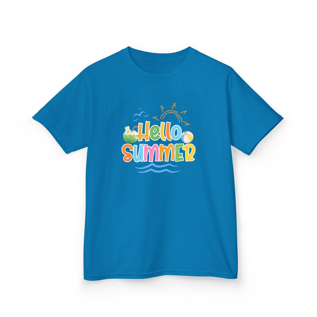 Hello Summer Kids T-Shirt | Colorful Beach Vibes Graphic Tee | Cute Summer Shirt for Boys & Girls | Beach Vacation Tee | Kids Summer Outfit