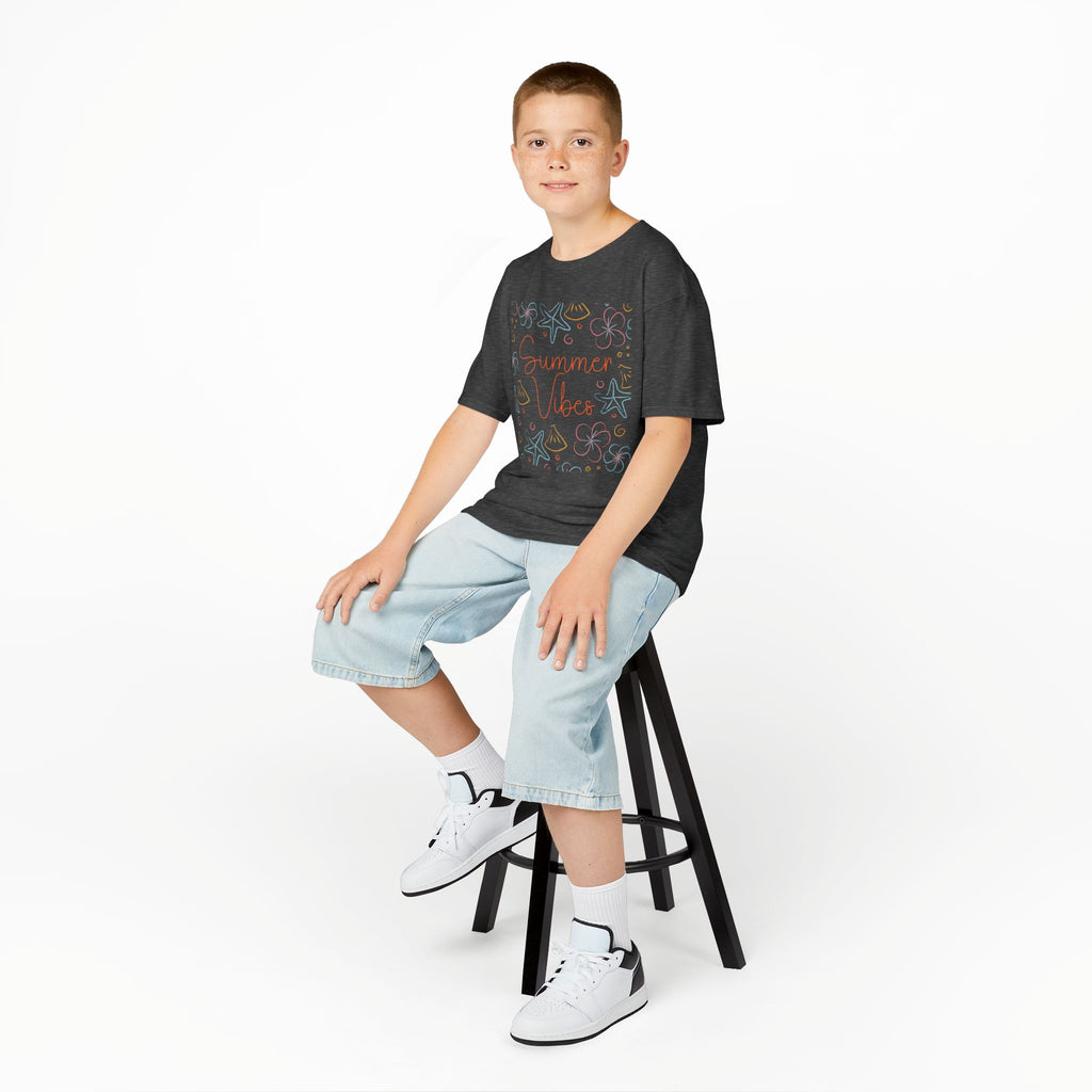 Summer Vibes Kids T-Shirt | Pastel Sea Creatures Graphic Tee | Cute Ocean Shirt for Boys & Girls | Beach Summer Tee | Kids Vacation Shirt