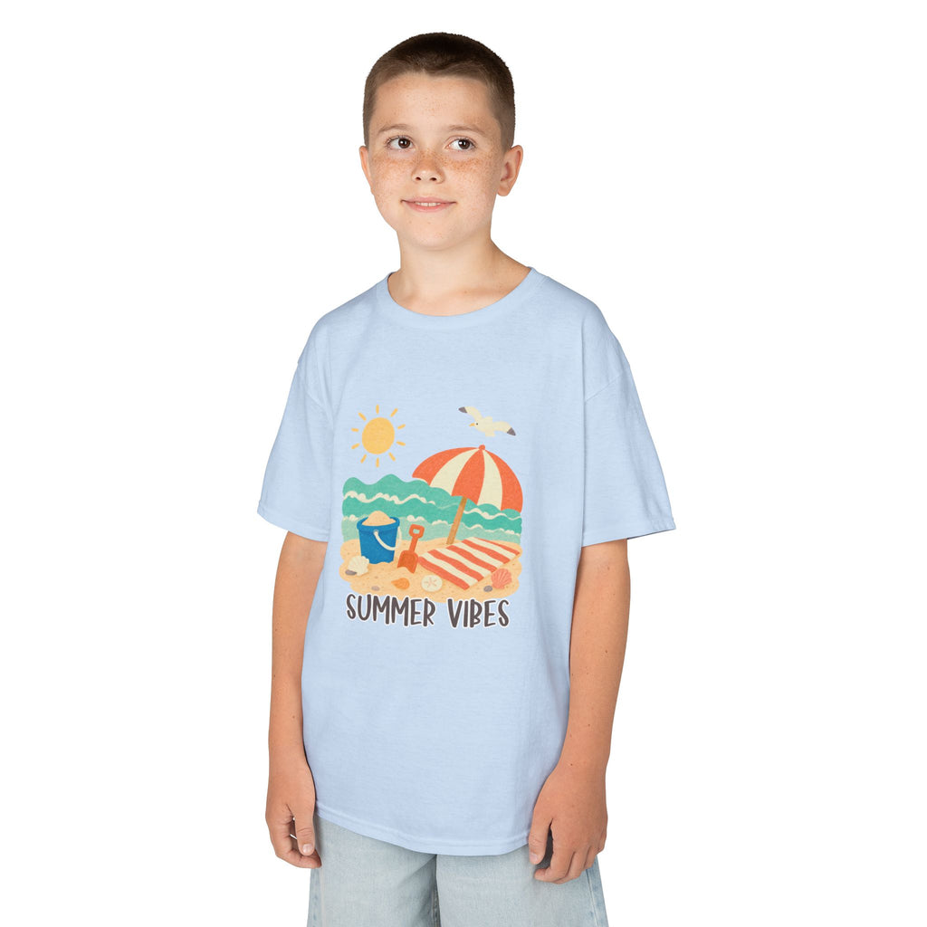 Summer Vibes Kids T-Shirt | Beach Graphic Tee for Boys & Girls | Cute Summer Vacation Shirt | Tropical Beach Kids Tee | Summer Outfit for Kids