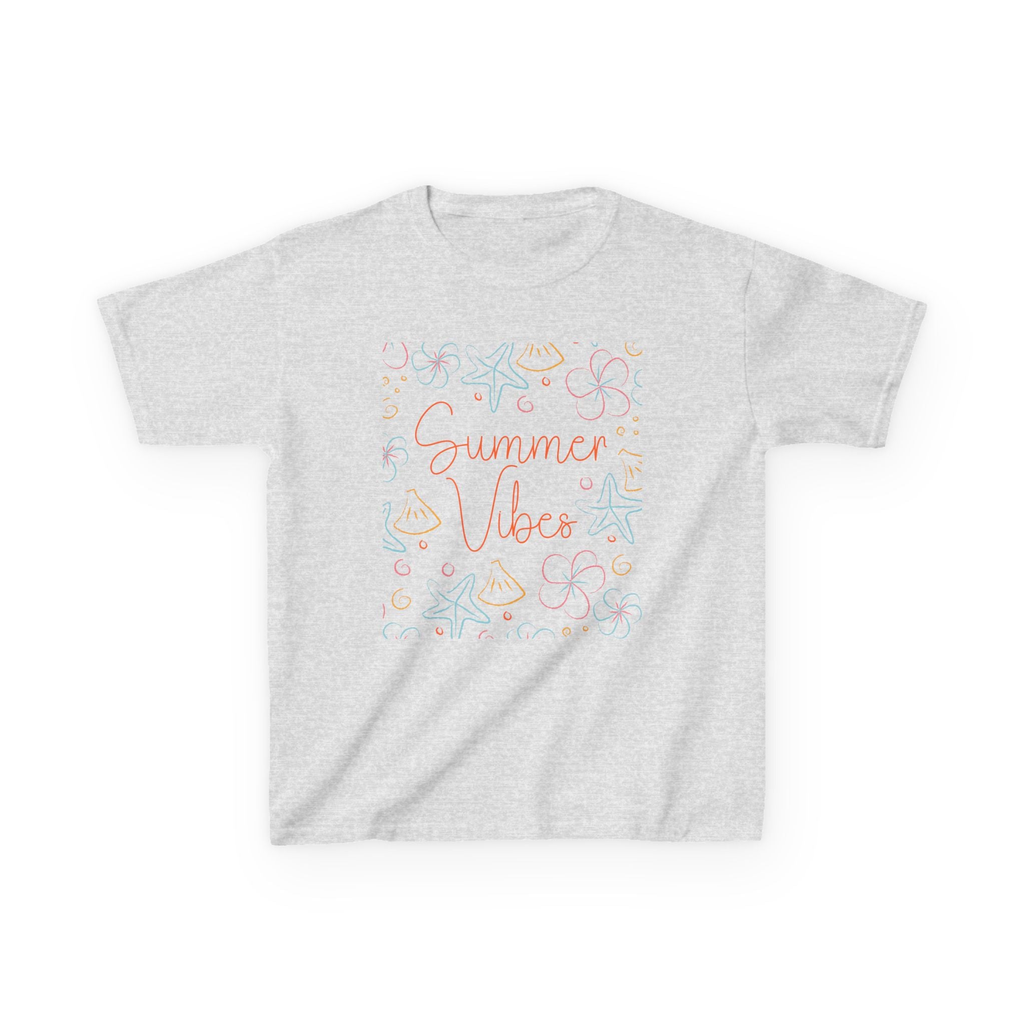 Summer Vibes Kids T-Shirt | Pastel Sea Creatures Graphic Tee | Cute Ocean Shirt for Boys & Girls | Beach Summer Tee | Kids Vacation Shirt