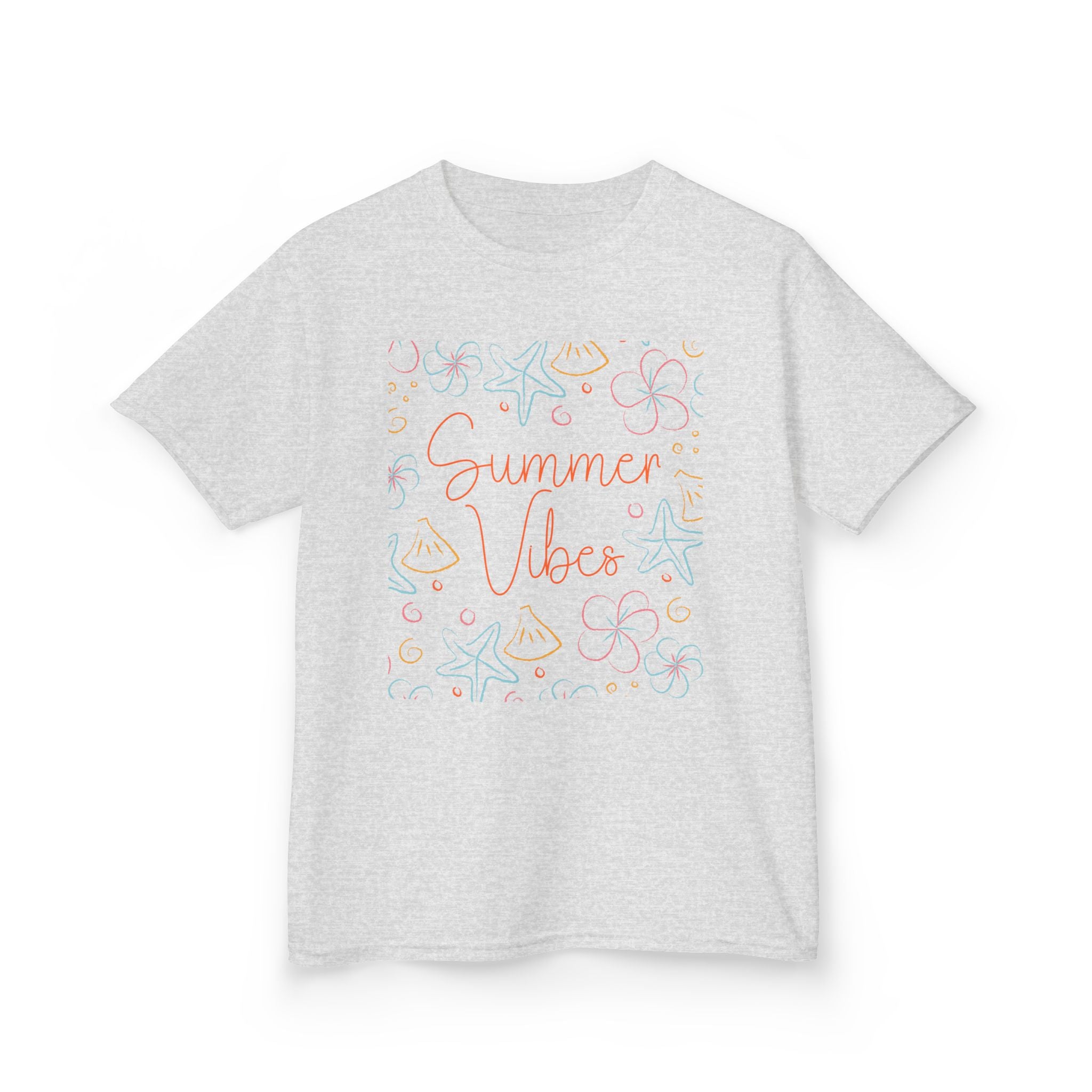 Summer Vibes Kids T-Shirt | Pastel Sea Creatures Graphic Tee | Cute Ocean Shirt for Boys & Girls | Beach Summer Tee | Kids Vacation Shirt