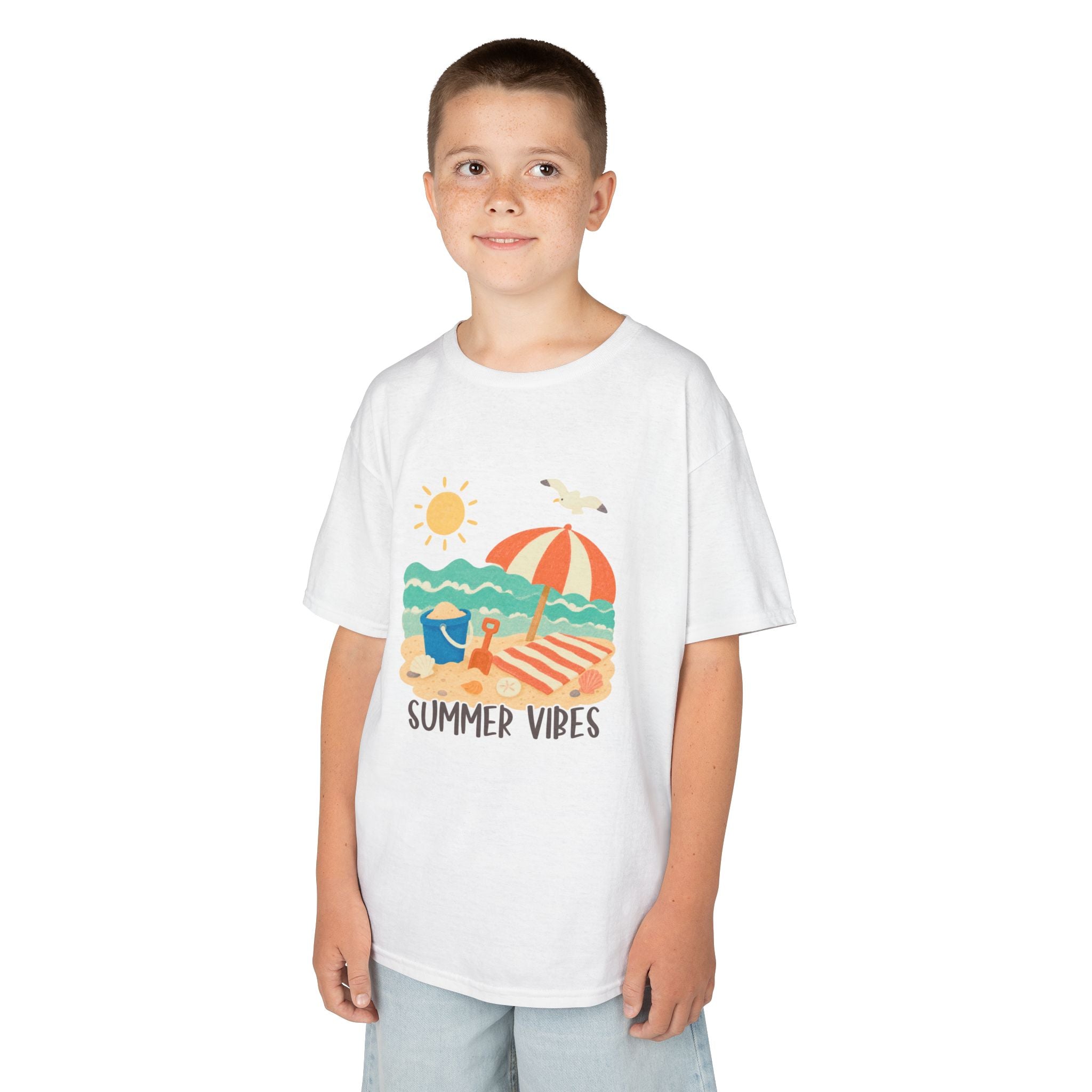 Summer Vibes Kids T-Shirt | Beach Graphic Tee for Boys & Girls | Cute Summer Vacation Shirt | Tropical Beach Kids Tee | Summer Outfit for Kids