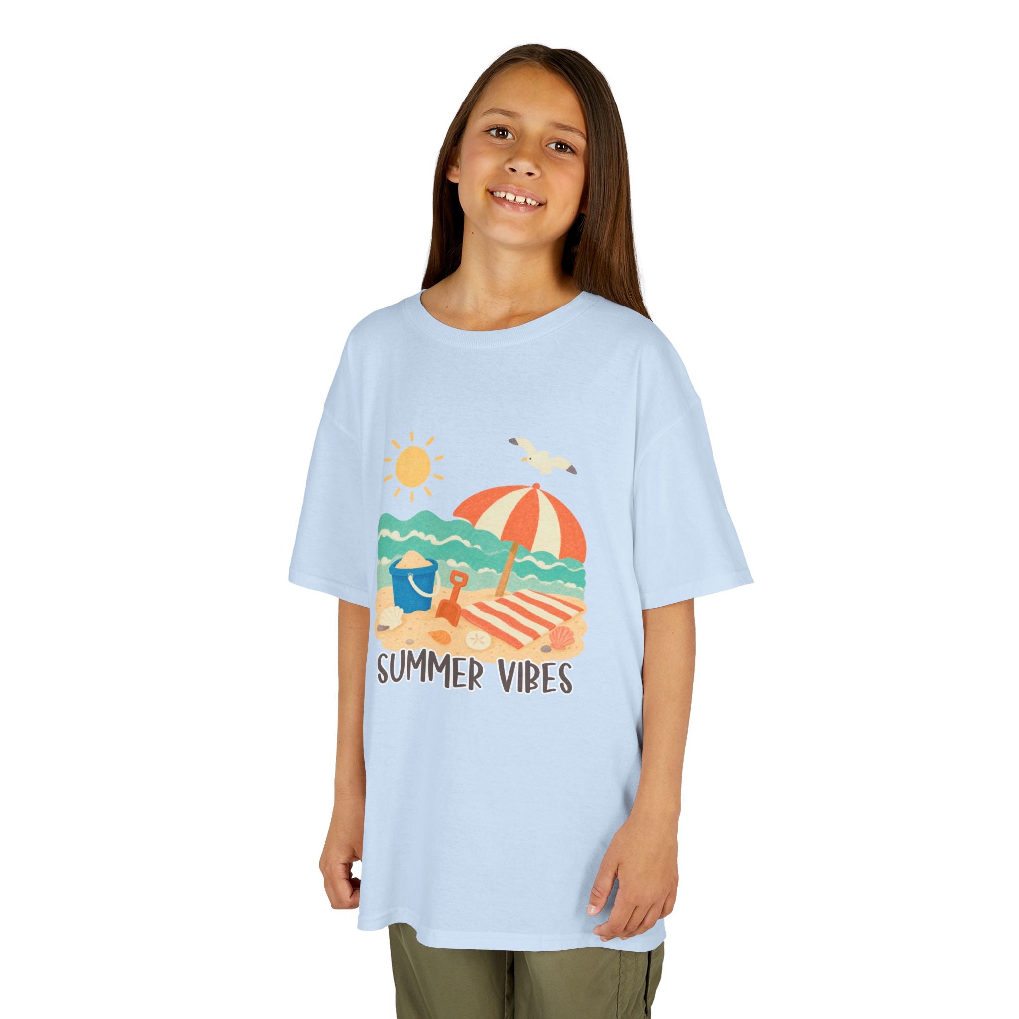 Summer Vibes Kids T-Shirt | Beach Graphic Tee for Boys & Girls | Cute Summer Vacation Shirt | Tropical Beach Kids Tee | Summer Outfit for Kids