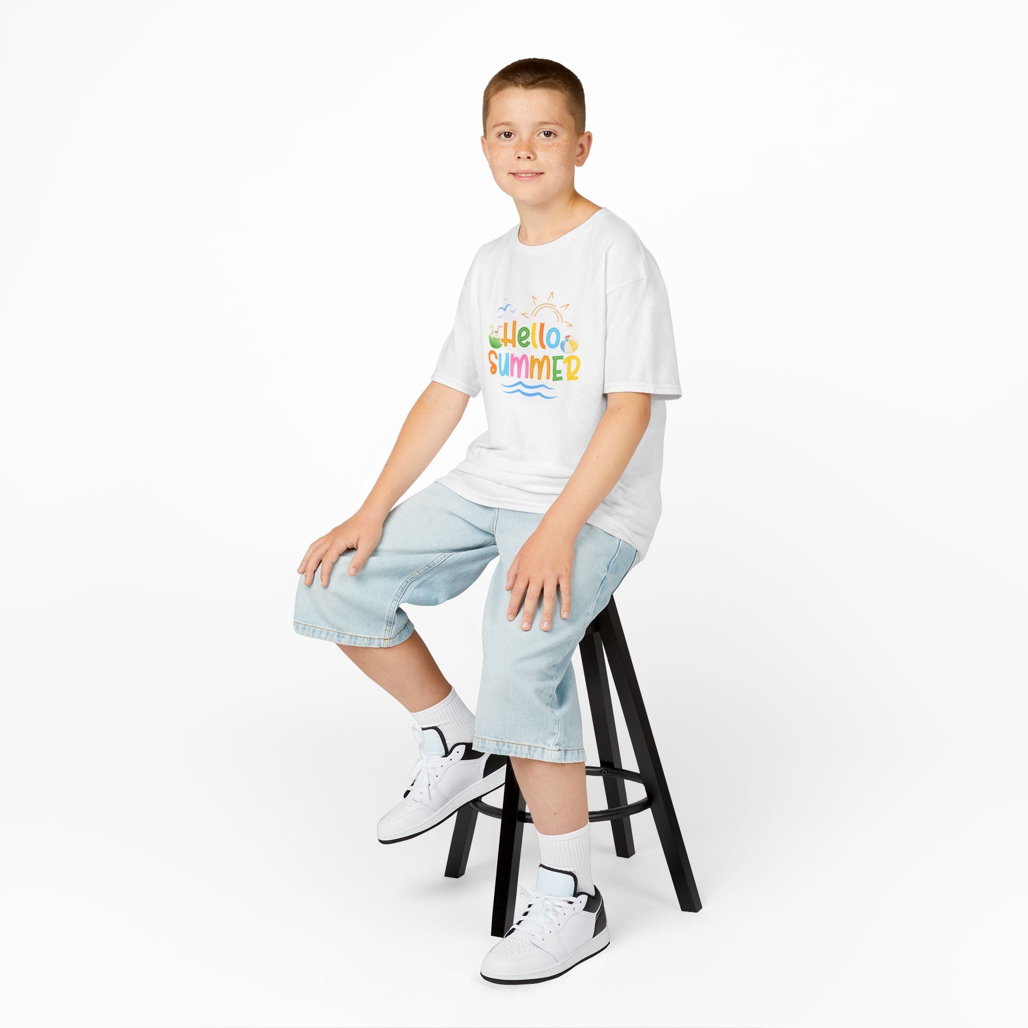 Hello Summer Kids T-Shirt | Colorful Beach Vibes Graphic Tee | Cute Summer Shirt for Boys & Girls | Beach Vacation Tee | Kids Summer Outfit