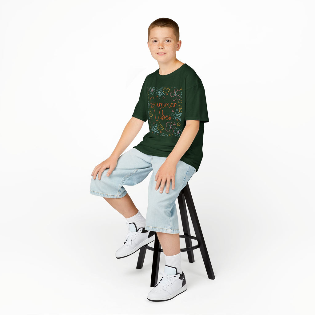 Summer Vibes Kids T-Shirt | Pastel Sea Creatures Graphic Tee | Cute Ocean Shirt for Boys & Girls | Beach Summer Tee | Kids Vacation Shirt
