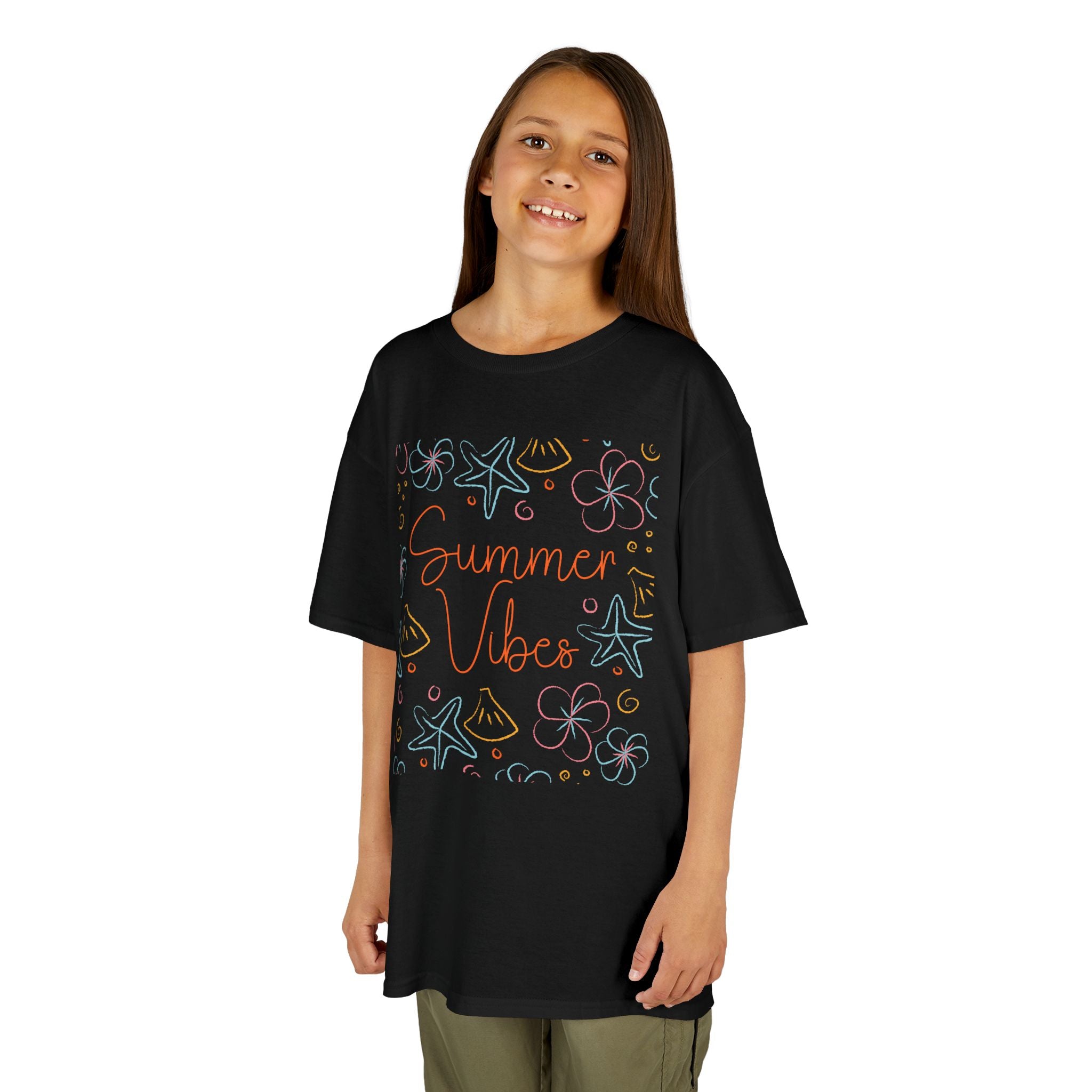 Summer Vibes Kids T-Shirt | Pastel Sea Creatures Graphic Tee | Cute Ocean Shirt for Boys & Girls | Beach Summer Tee | Kids Vacation Shirt