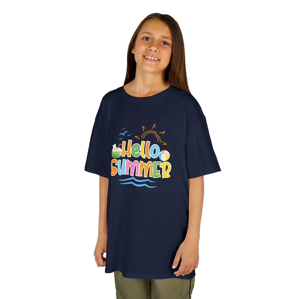 Hello Summer Kids T-Shirt | Colorful Beach Vibes Graphic Tee | Cute Summer Shirt for Boys & Girls | Beach Vacation Tee | Kids Summer Outfit