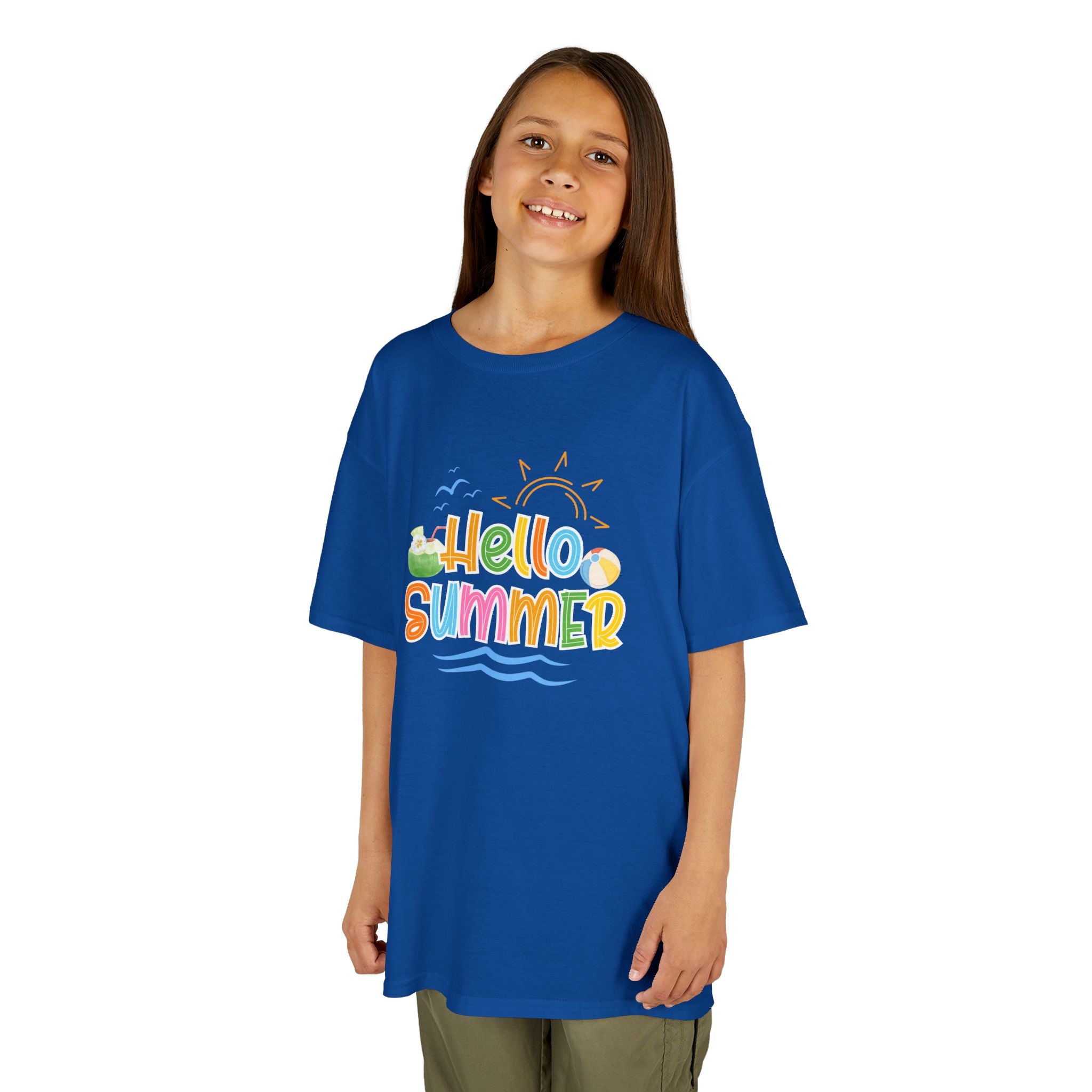 Hello Summer Kids T-Shirt | Colorful Beach Vibes Graphic Tee | Cute Summer Shirt for Boys & Girls | Beach Vacation Tee | Kids Summer Outfit
