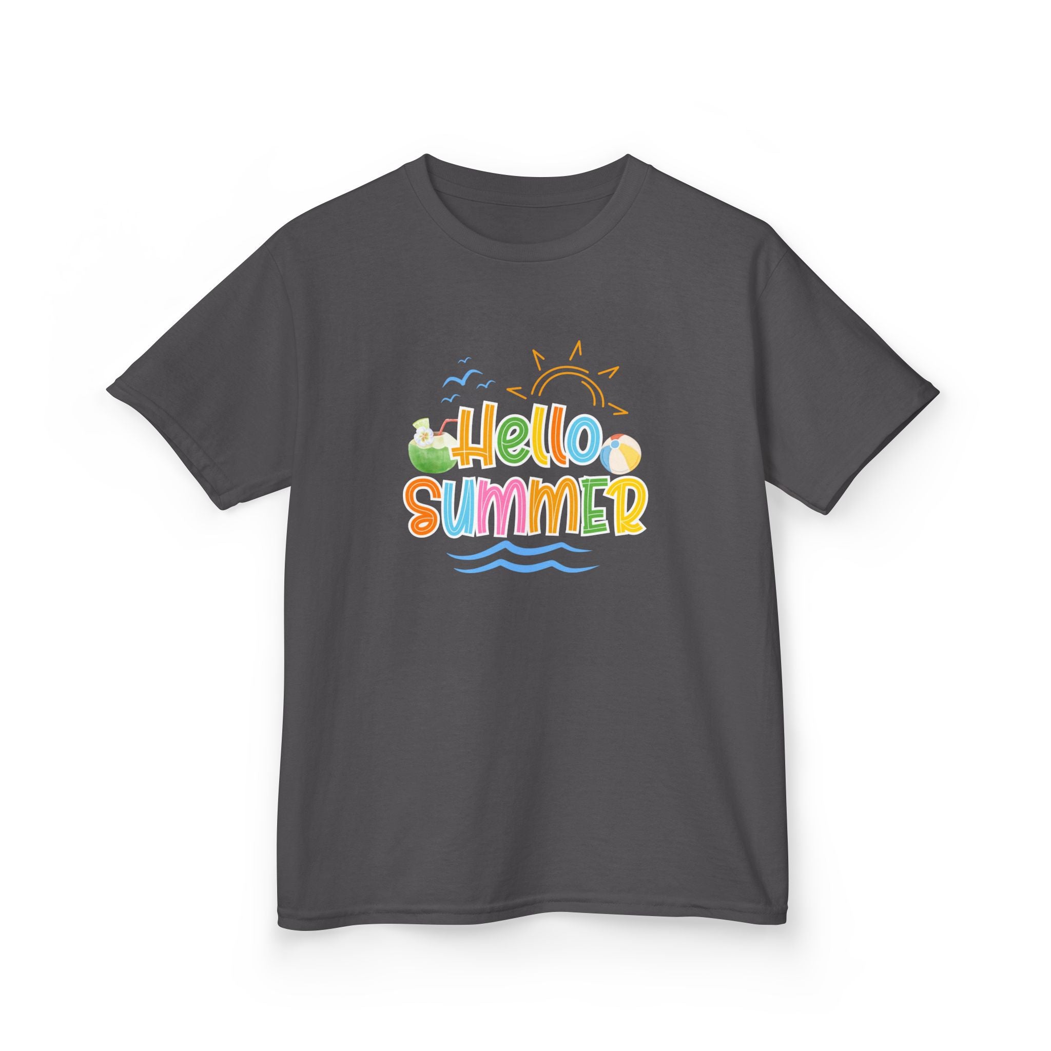 Hello Summer Kids T-Shirt | Colorful Beach Vibes Graphic Tee | Cute Summer Shirt for Boys & Girls | Beach Vacation Tee | Kids Summer Outfit