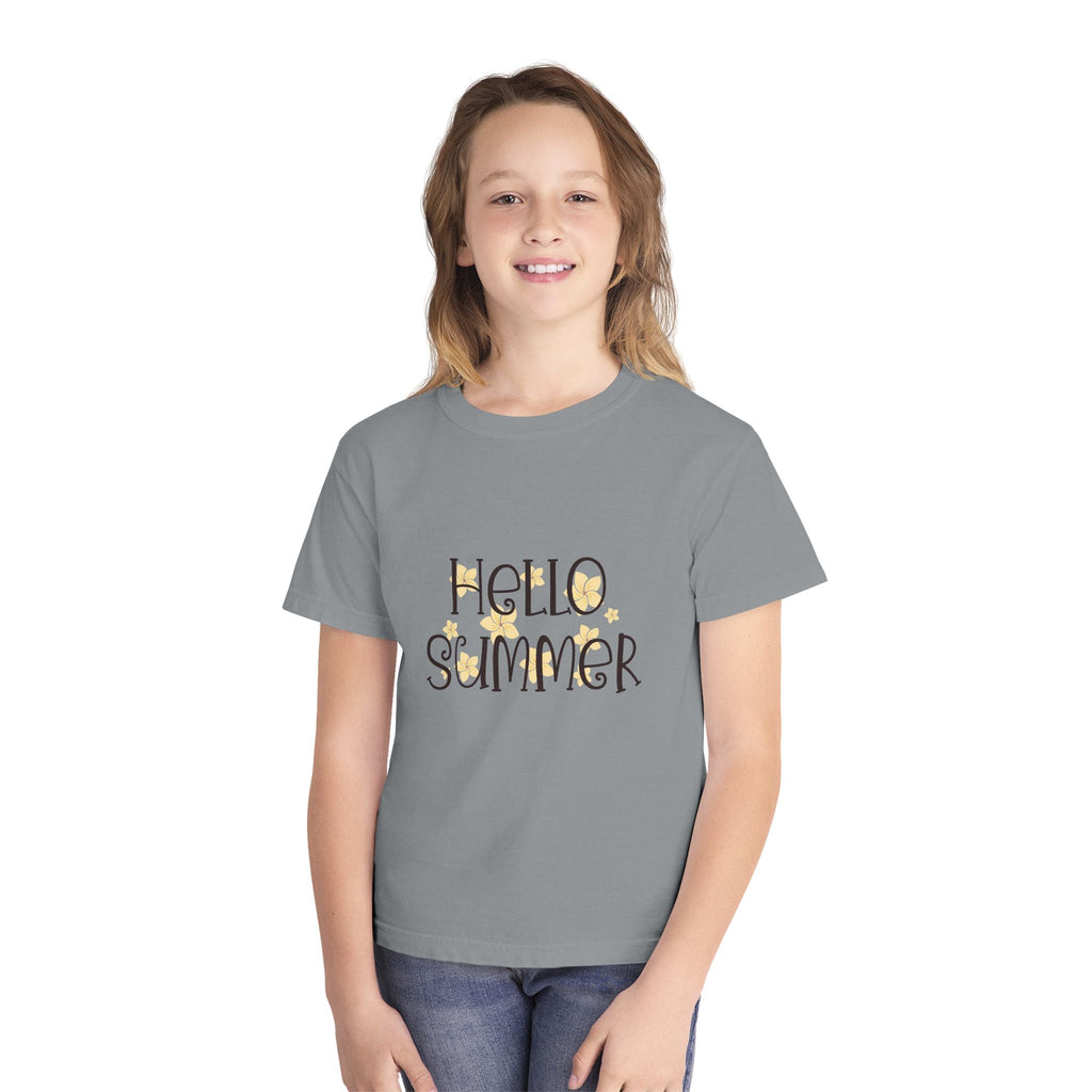 Hello Summer Youth T-Shirt | Kids Sunny Beach Graphic Tee | Cute Summer Shirt for Boys & Girls | Vacation Beach Tee | Youth Summer Outfit