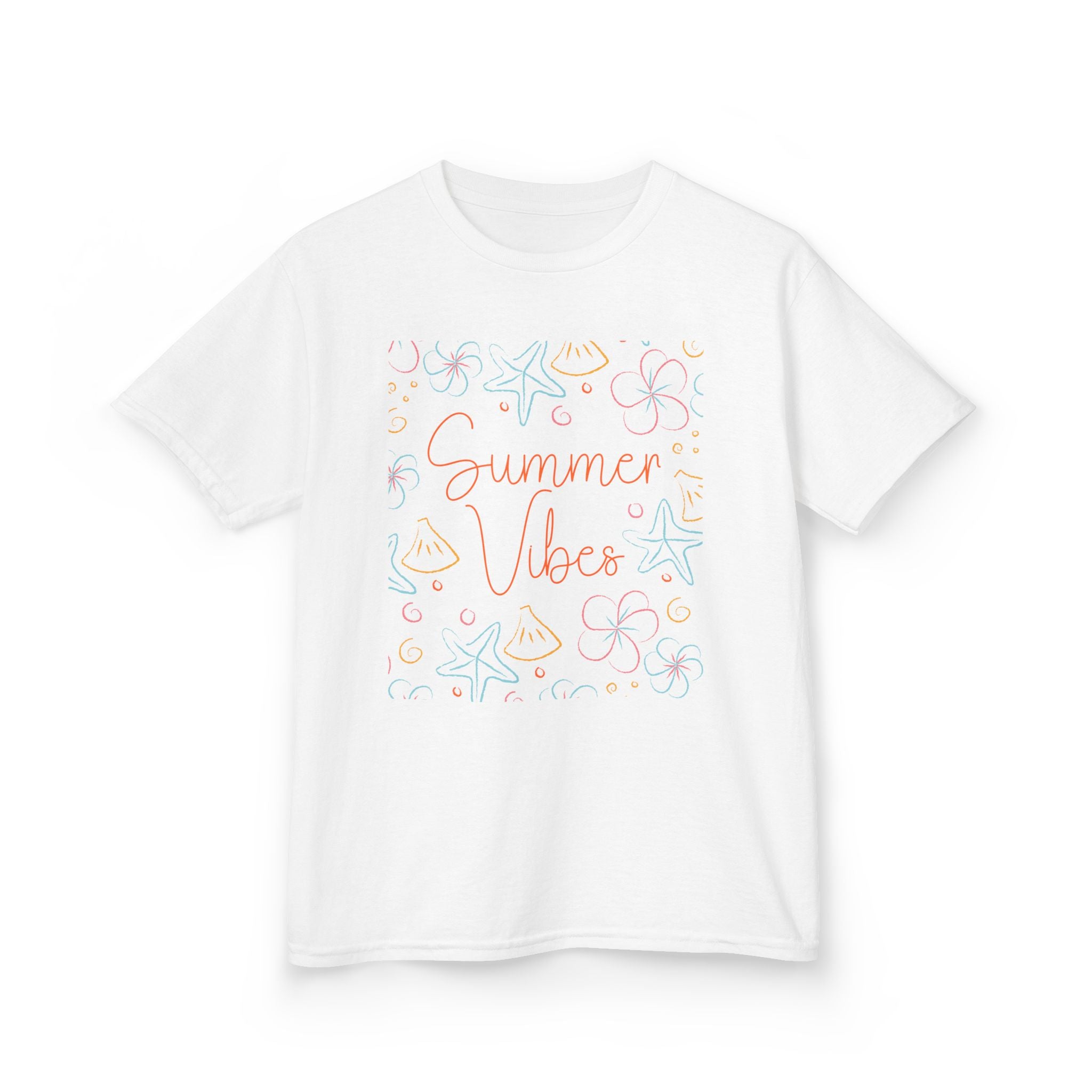 Summer Vibes Kids T-Shirt | Pastel Sea Creatures Graphic Tee | Cute Ocean Shirt for Boys & Girls | Beach Summer Tee | Kids Vacation Shirt