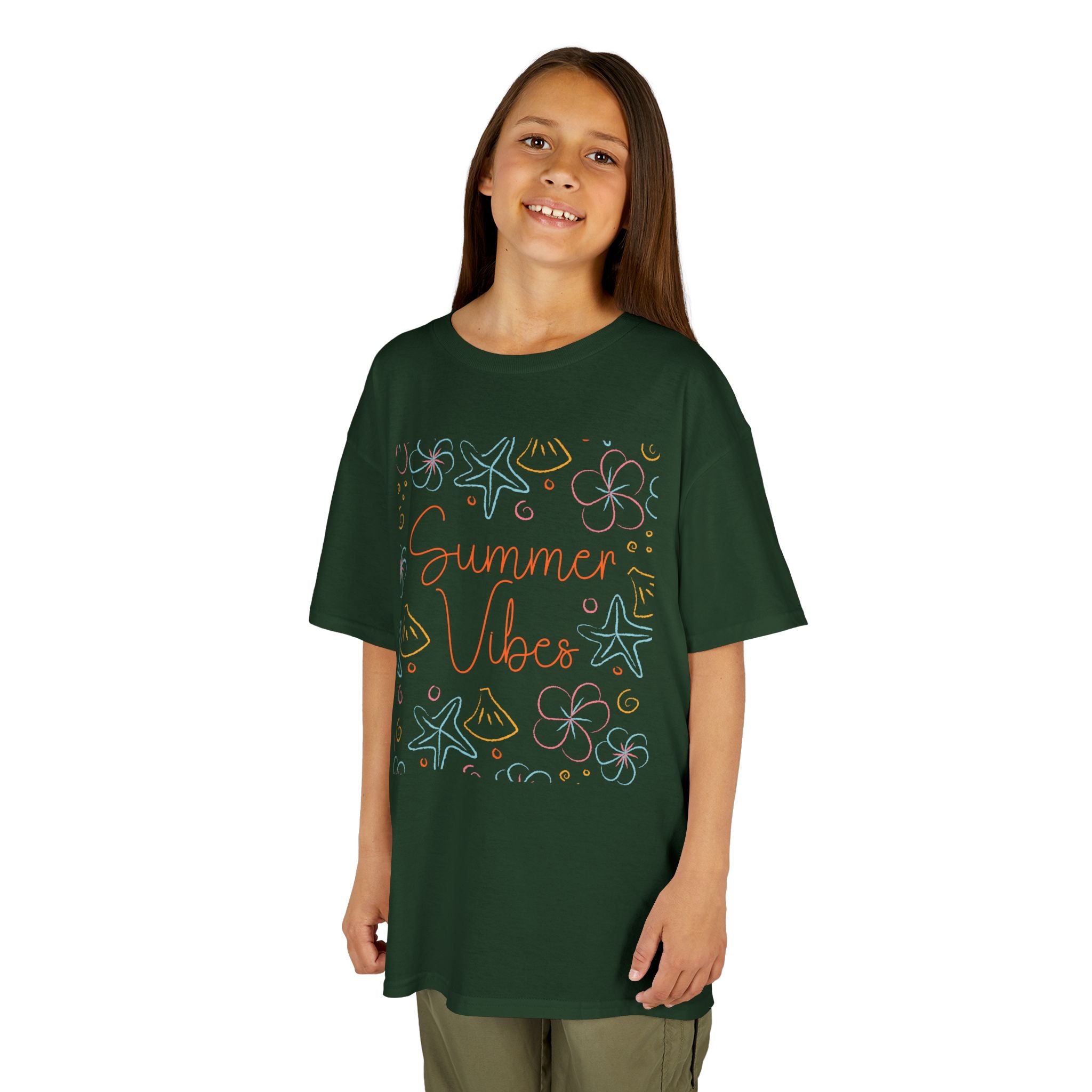 Summer Vibes Kids T-Shirt | Pastel Sea Creatures Graphic Tee | Cute Ocean Shirt for Boys & Girls | Beach Summer Tee | Kids Vacation Shirt