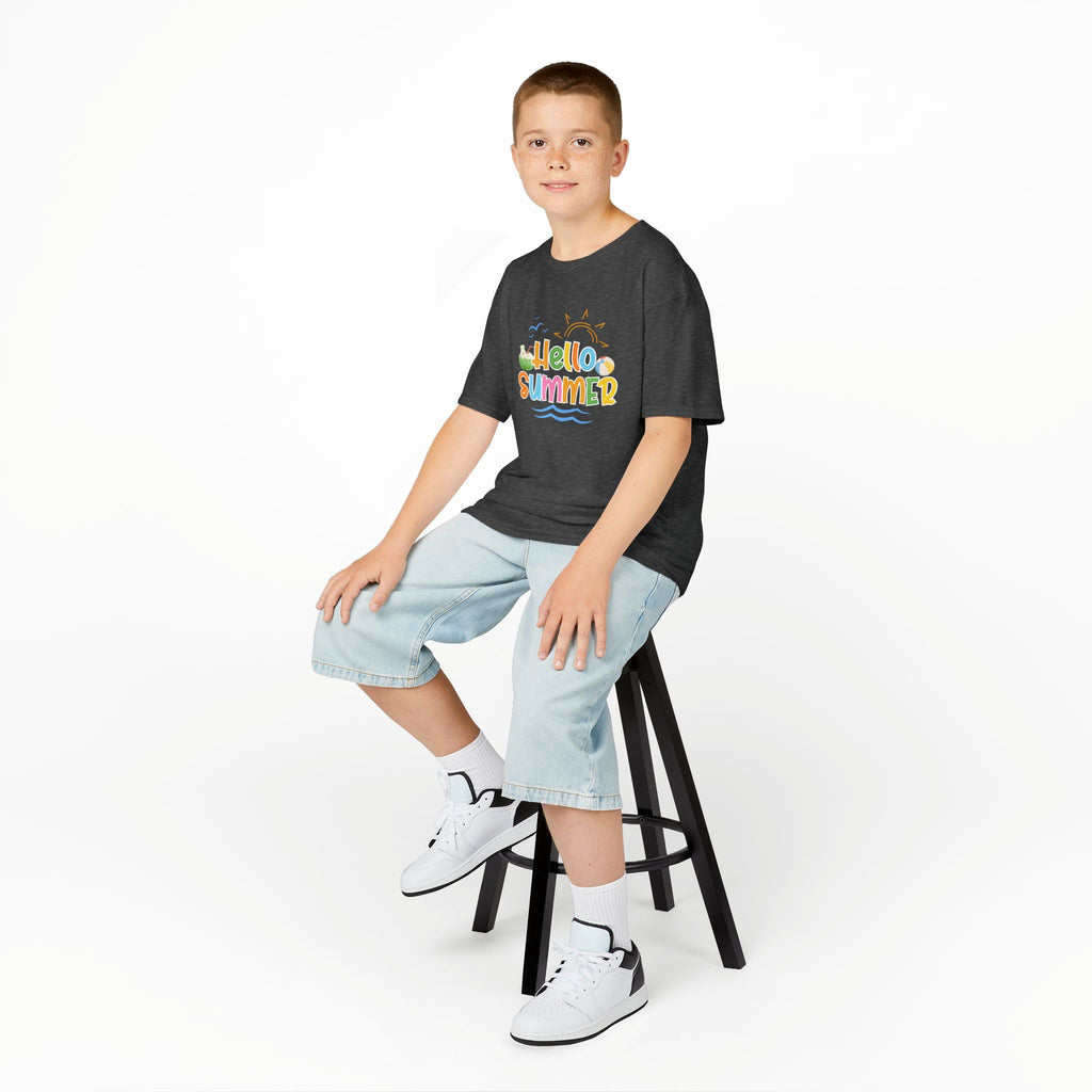 Hello Summer Kids T-Shirt | Colorful Beach Vibes Graphic Tee | Cute Summer Shirt for Boys & Girls | Beach Vacation Tee | Kids Summer Outfit