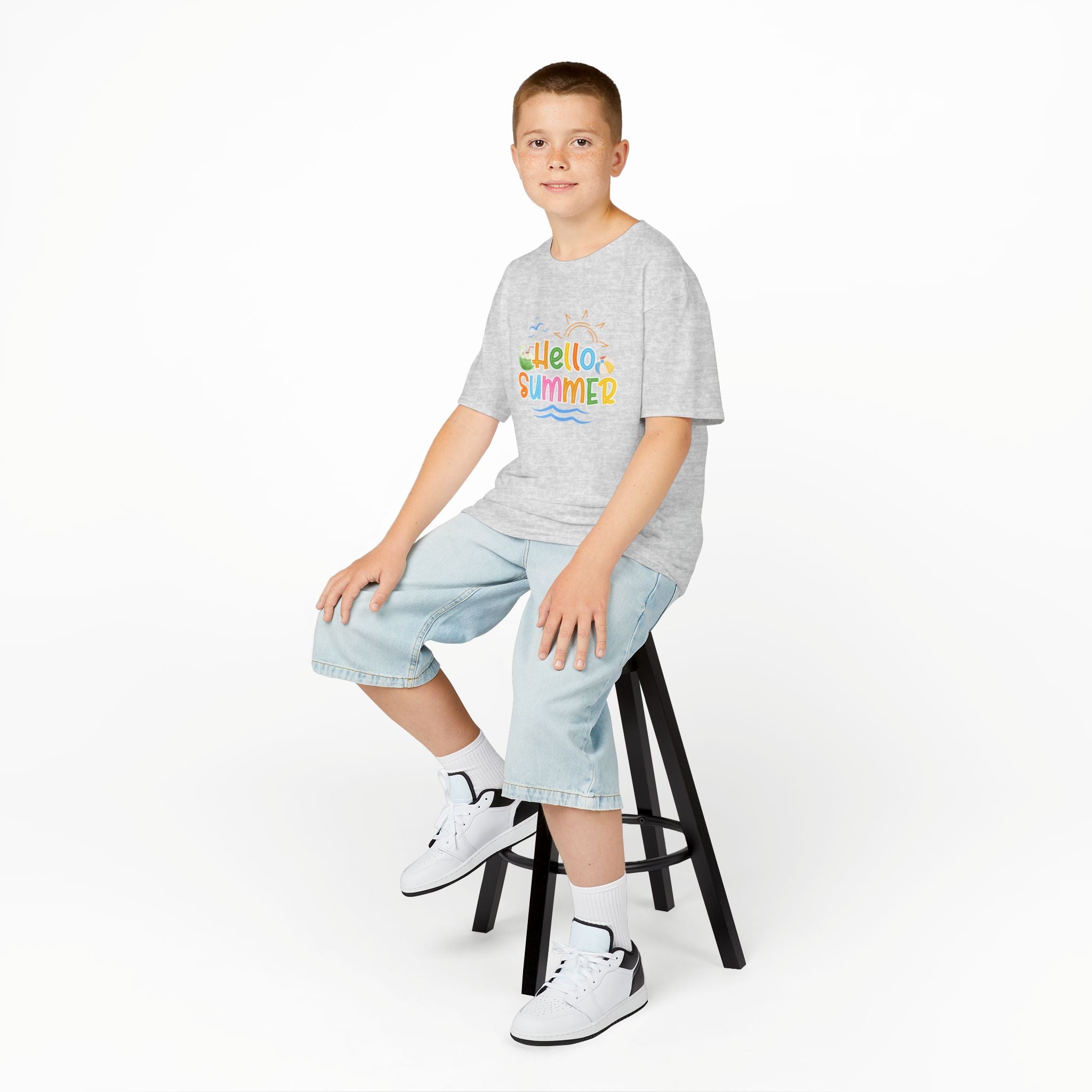 Hello Summer Kids T-Shirt | Colorful Beach Vibes Graphic Tee | Cute Summer Shirt for Boys & Girls | Beach Vacation Tee | Kids Summer Outfit