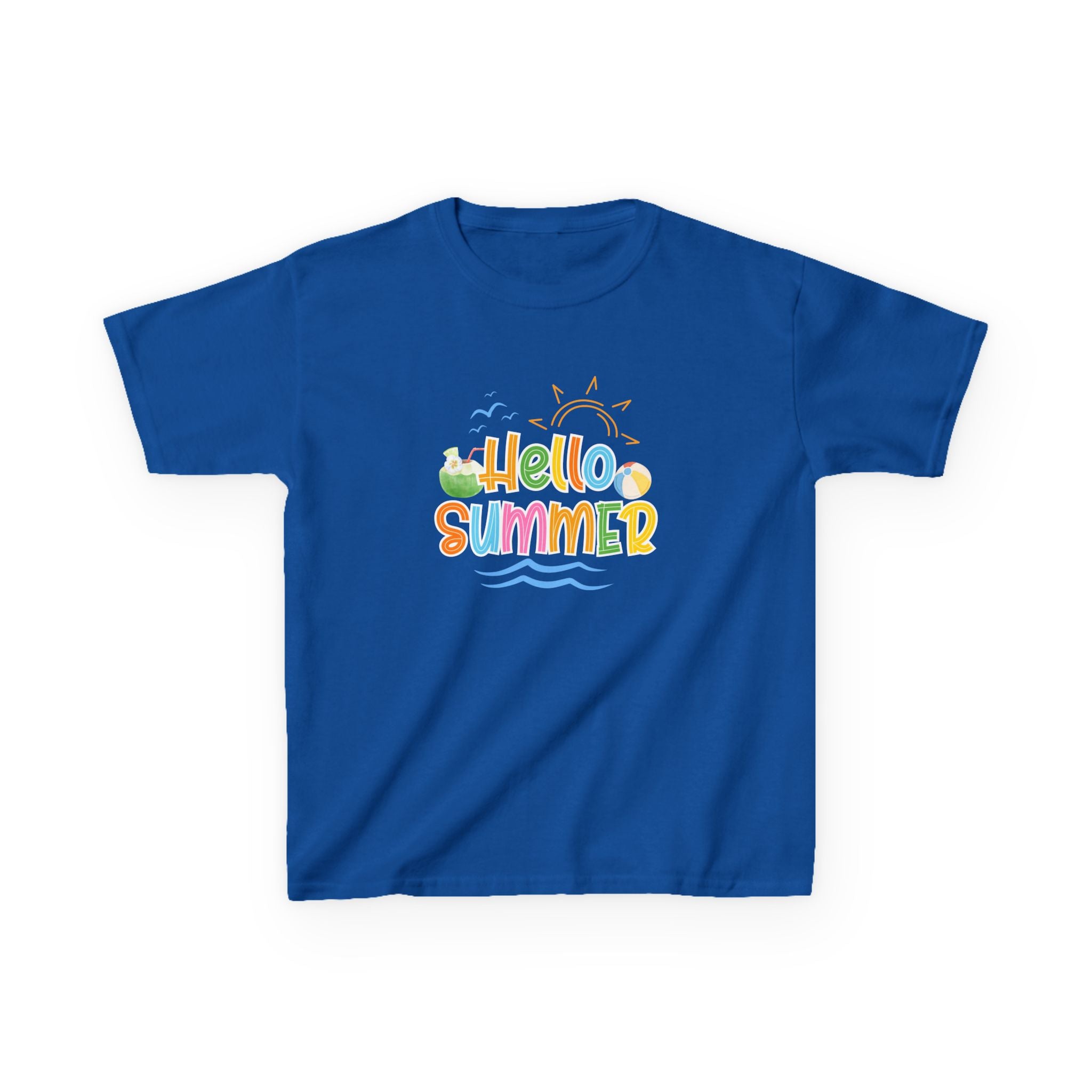 Hello Summer Kids T-Shirt | Colorful Beach Vibes Graphic Tee | Cute Summer Shirt for Boys & Girls | Beach Vacation Tee | Kids Summer Outfit