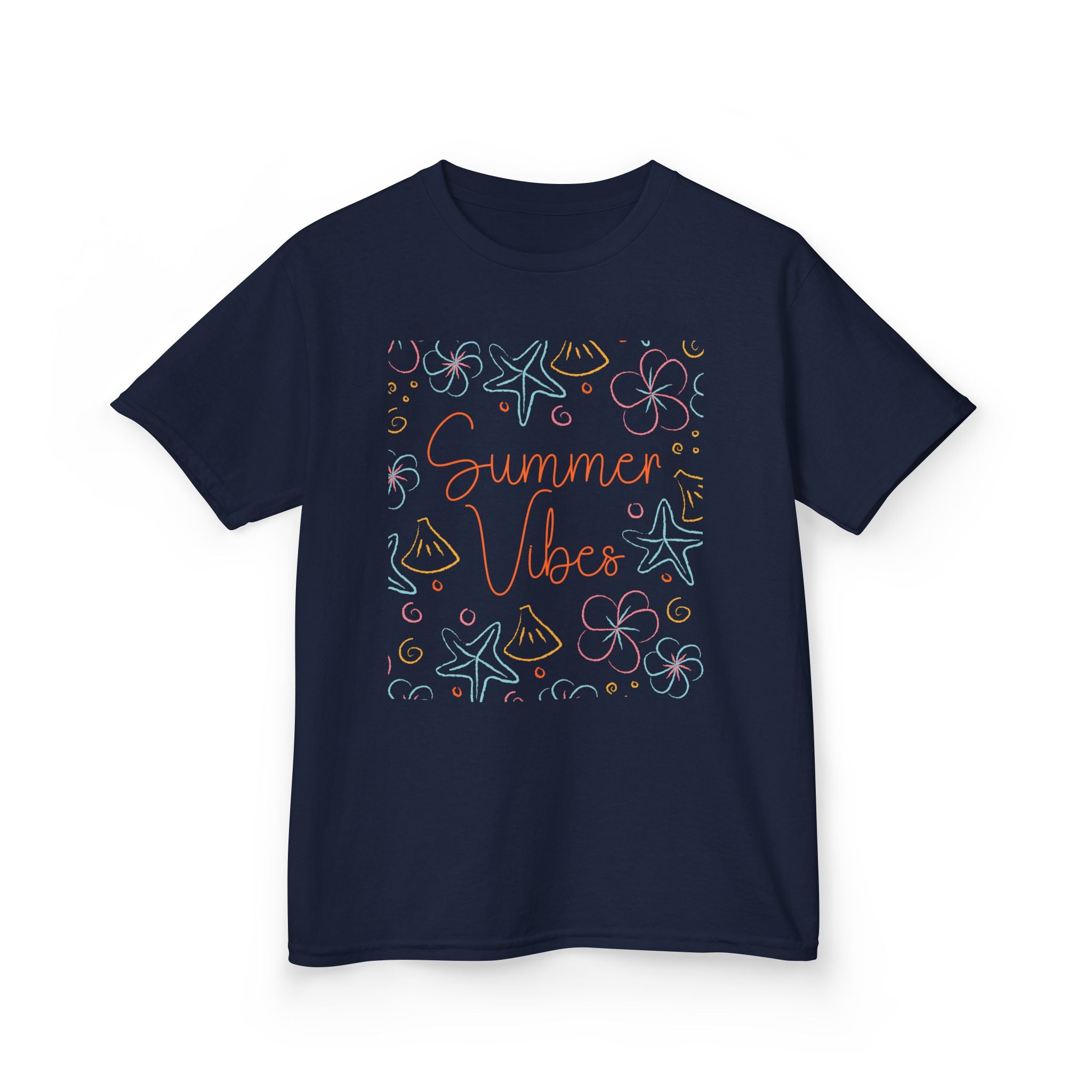 Summer Vibes Kids T-Shirt | Pastel Sea Creatures Graphic Tee | Cute Ocean Shirt for Boys & Girls | Beach Summer Tee | Kids Vacation Shirt