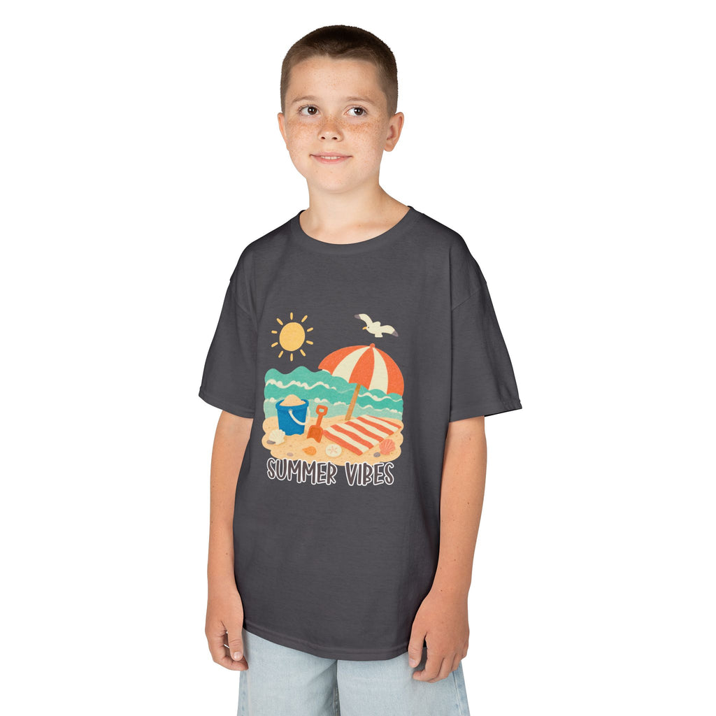 Summer Vibes Kids T-Shirt | Beach Graphic Tee for Boys & Girls | Cute Summer Vacation Shirt | Tropical Beach Kids Tee | Summer Outfit for Kids