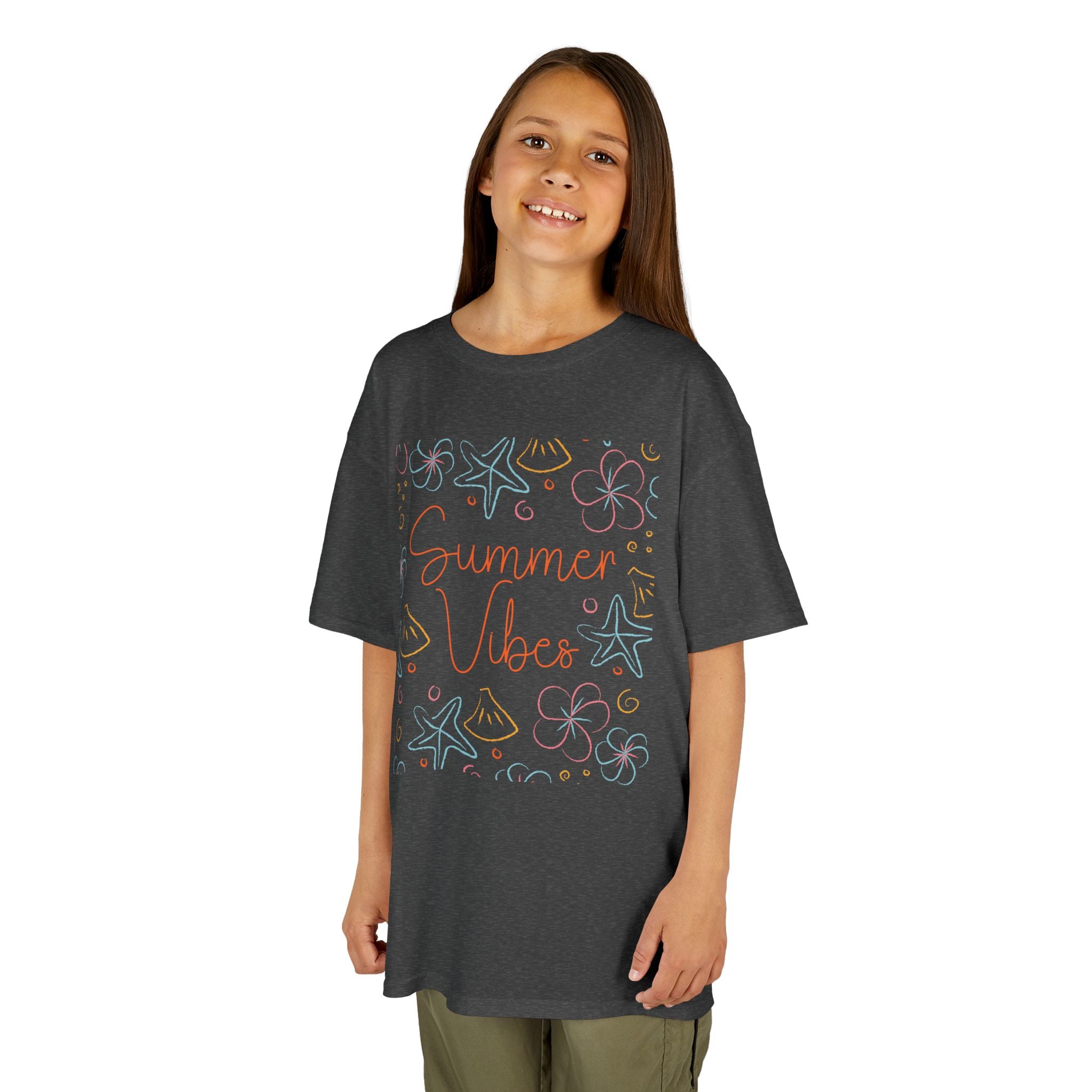 Summer Vibes Kids T-Shirt | Pastel Sea Creatures Graphic Tee | Cute Ocean Shirt for Boys & Girls | Beach Summer Tee | Kids Vacation Shirt