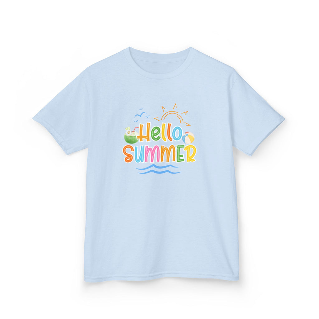 Hello Summer Kids T-Shirt | Colorful Beach Vibes Graphic Tee | Cute Summer Shirt for Boys & Girls | Beach Vacation Tee | Kids Summer Outfit