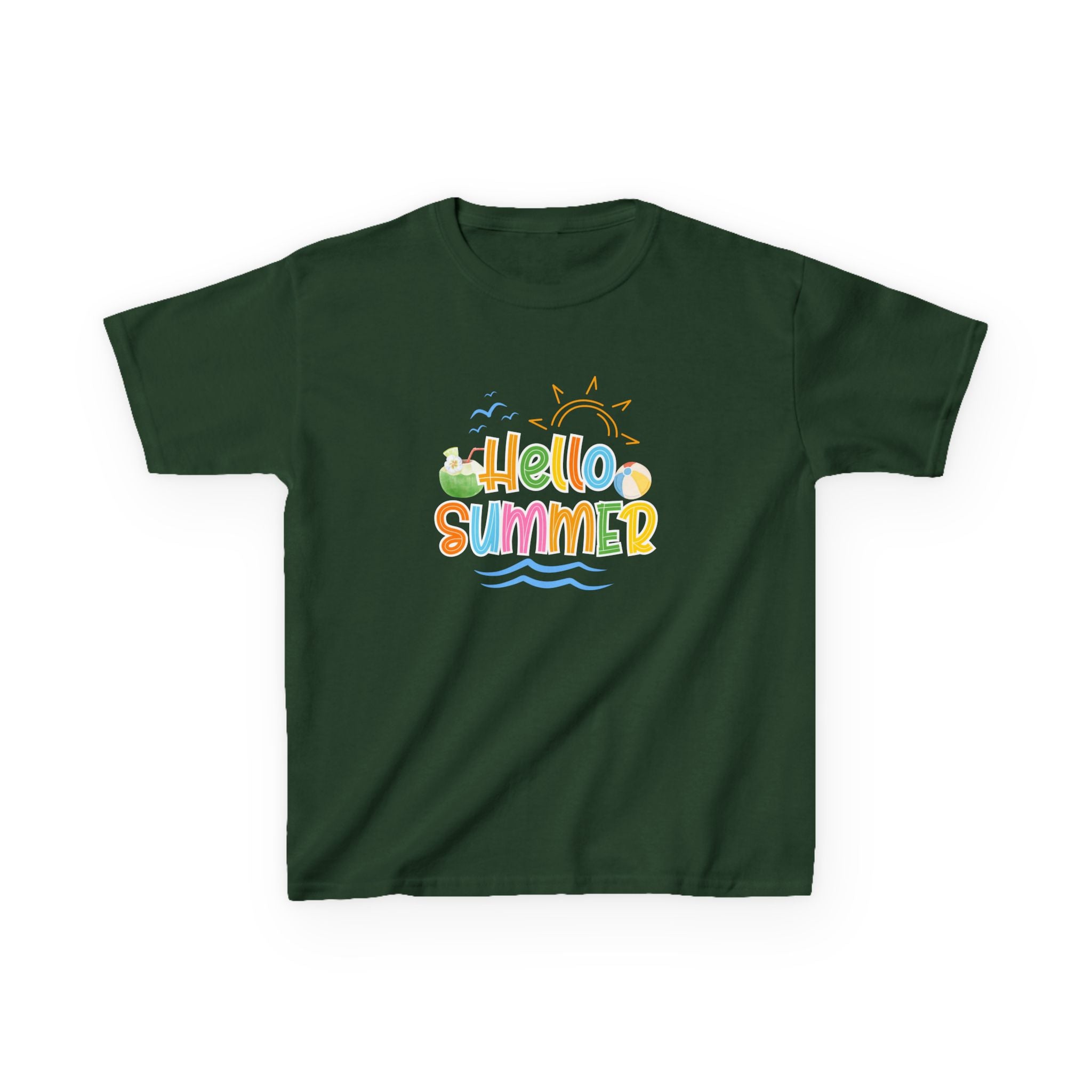 Hello Summer Kids T-Shirt | Colorful Beach Vibes Graphic Tee | Cute Summer Shirt for Boys & Girls | Beach Vacation Tee | Kids Summer Outfit