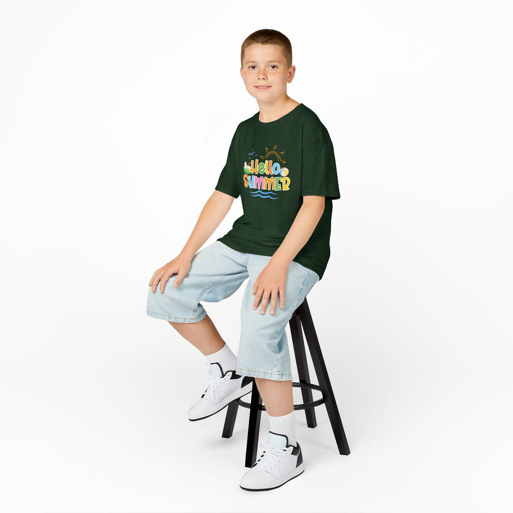 Hello Summer Kids T-Shirt | Colorful Beach Vibes Graphic Tee | Cute Summer Shirt for Boys & Girls | Beach Vacation Tee | Kids Summer Outfit
