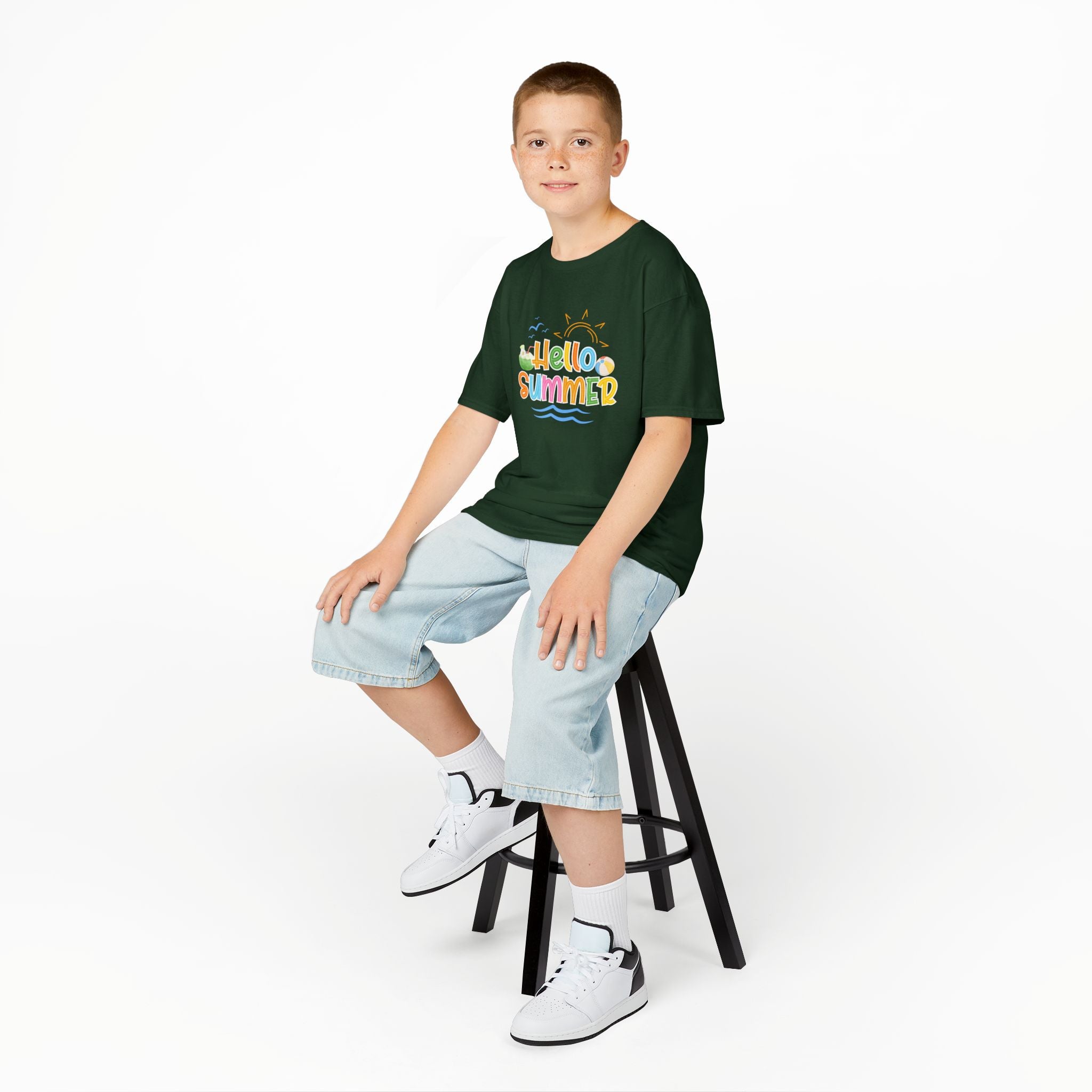 Hello Summer Kids T-Shirt | Colorful Beach Vibes Graphic Tee | Cute Summer Shirt for Boys & Girls | Beach Vacation Tee | Kids Summer Outfit