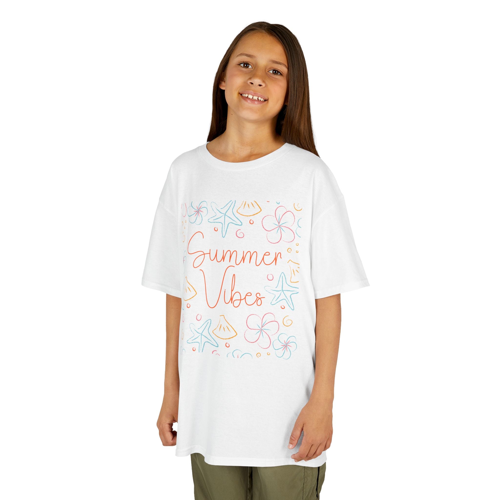 Summer Vibes Kids T-Shirt | Pastel Sea Creatures Graphic Tee | Cute Ocean Shirt for Boys & Girls | Beach Summer Tee | Kids Vacation Shirt