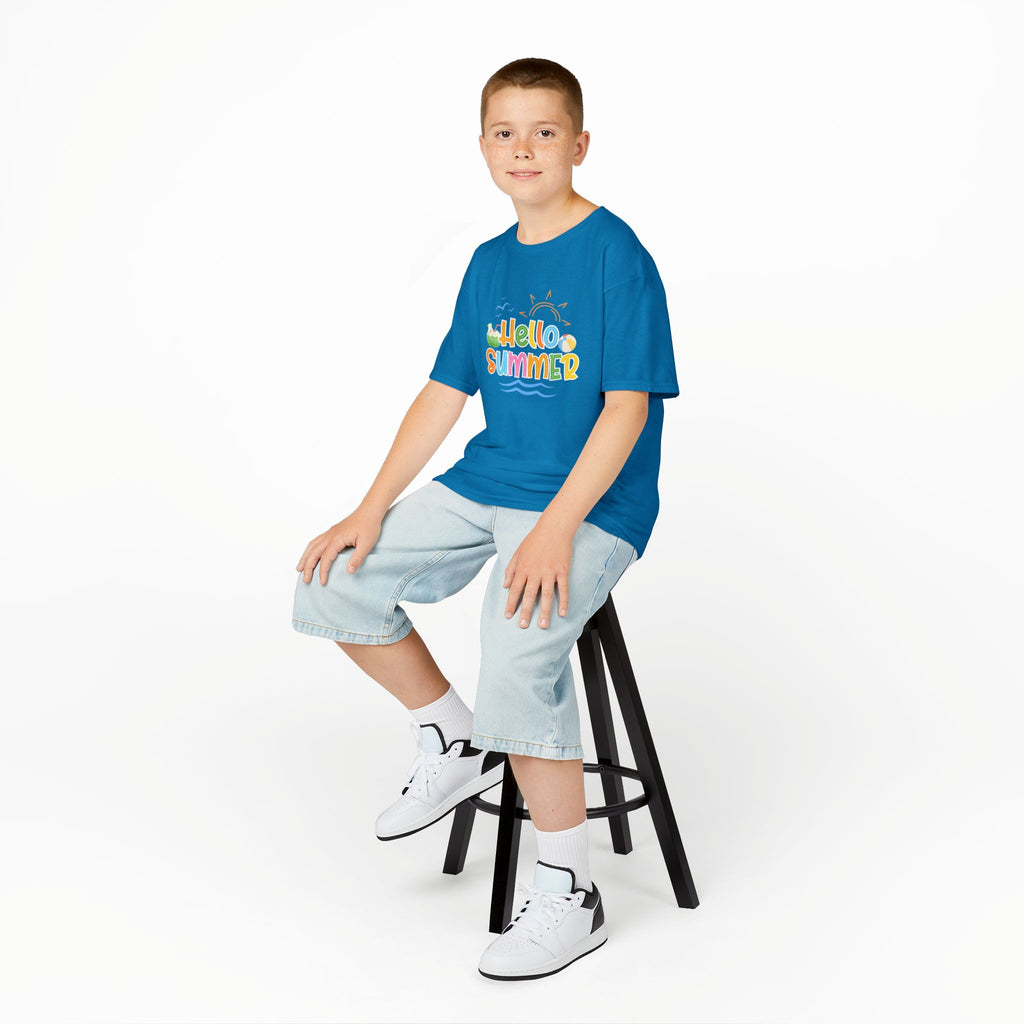 Hello Summer Kids T-Shirt | Colorful Beach Vibes Graphic Tee | Cute Summer Shirt for Boys & Girls | Beach Vacation Tee | Kids Summer Outfit